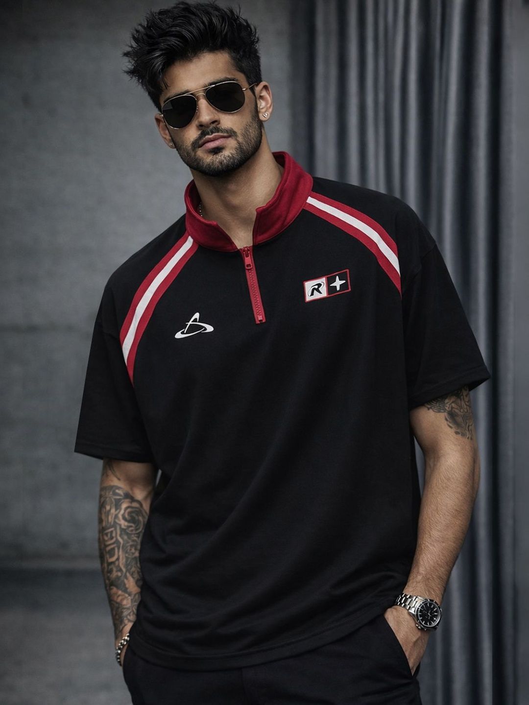 Force Men Brand Logo Colourblocked Polo Collar T-shirt