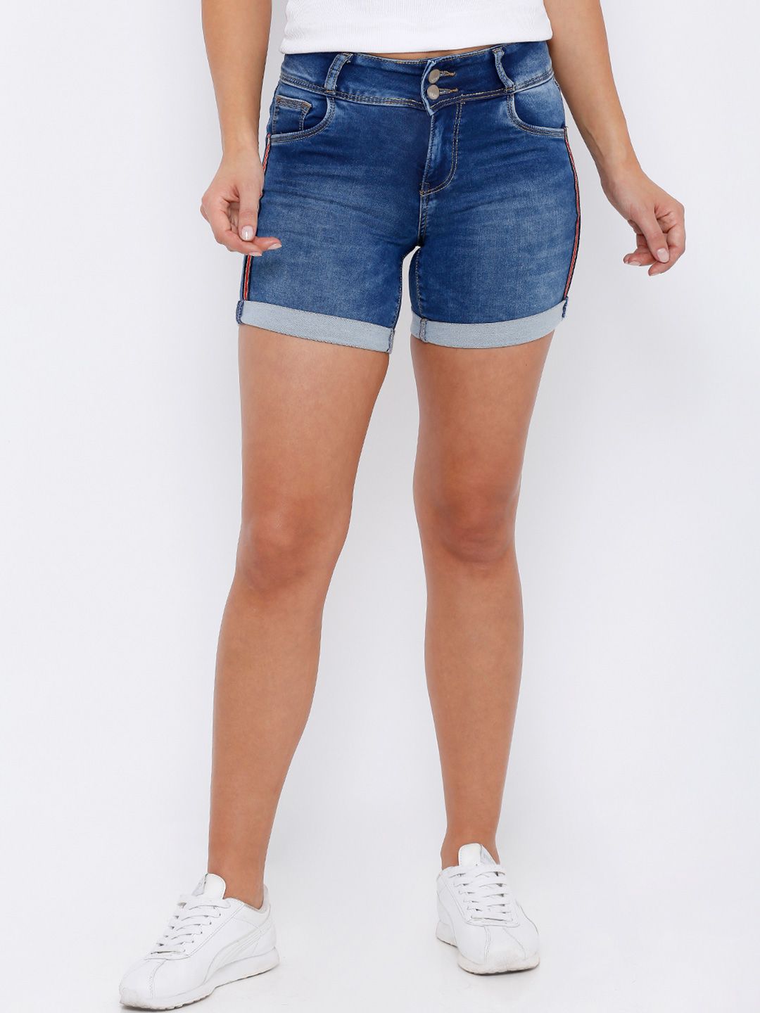Kraus Jeans Women Washed Slim Fit High-Rise Cotton Denim Short
