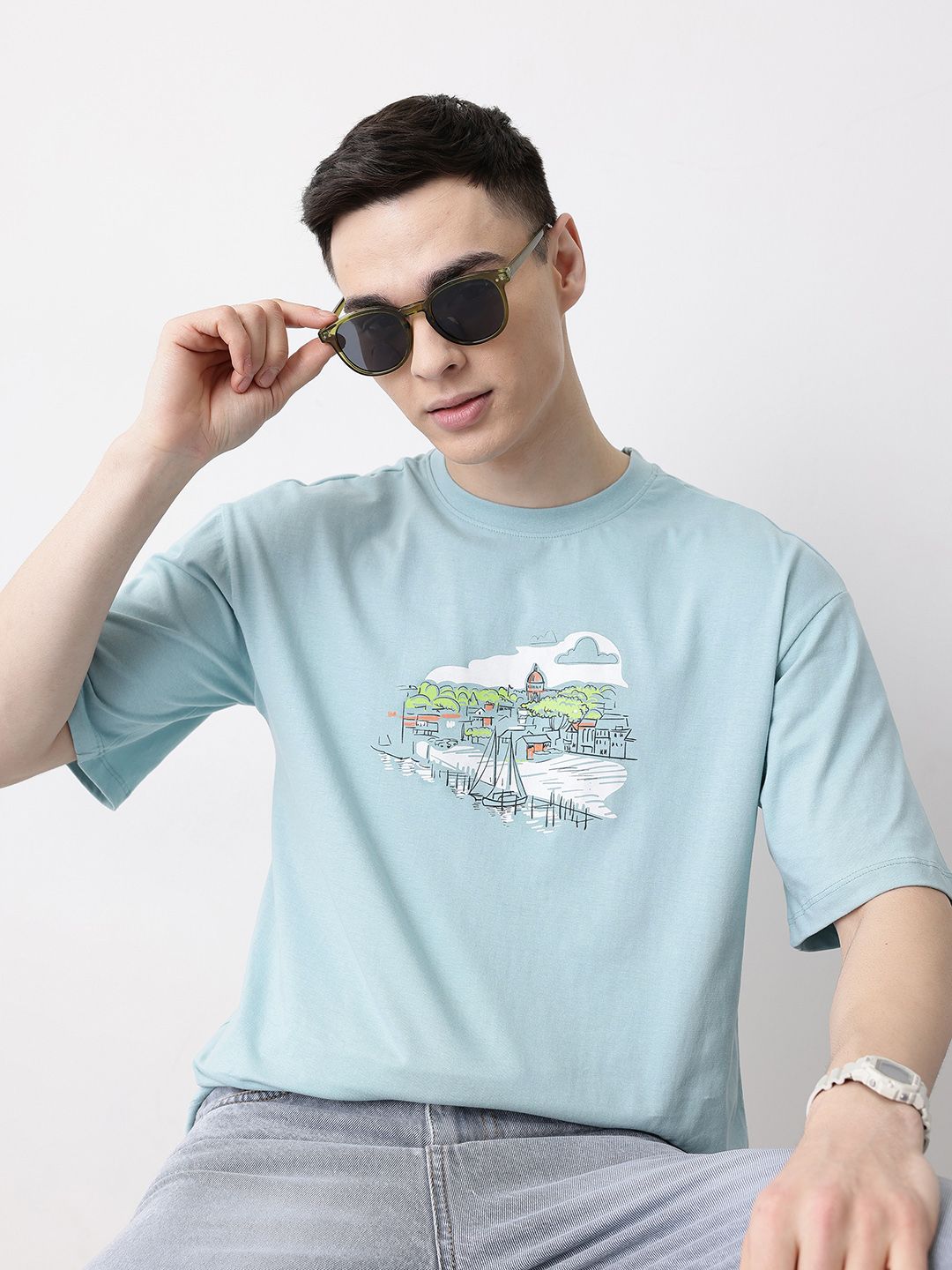 Mast & Harbour Graphic Printed Pure Cotton T-shirt