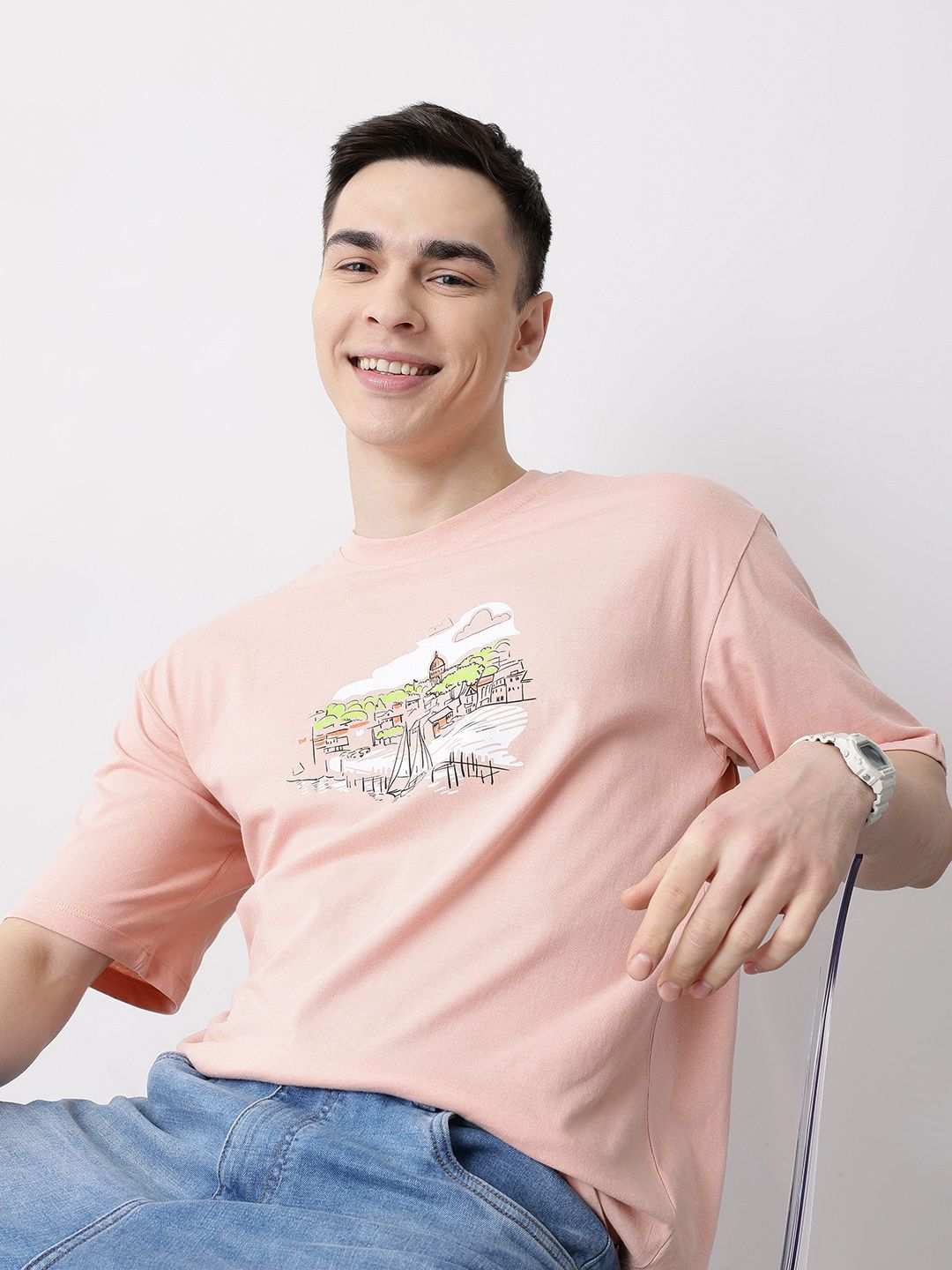 Mast & Harbour Graphic Printed Pure Cotton T-shirt
