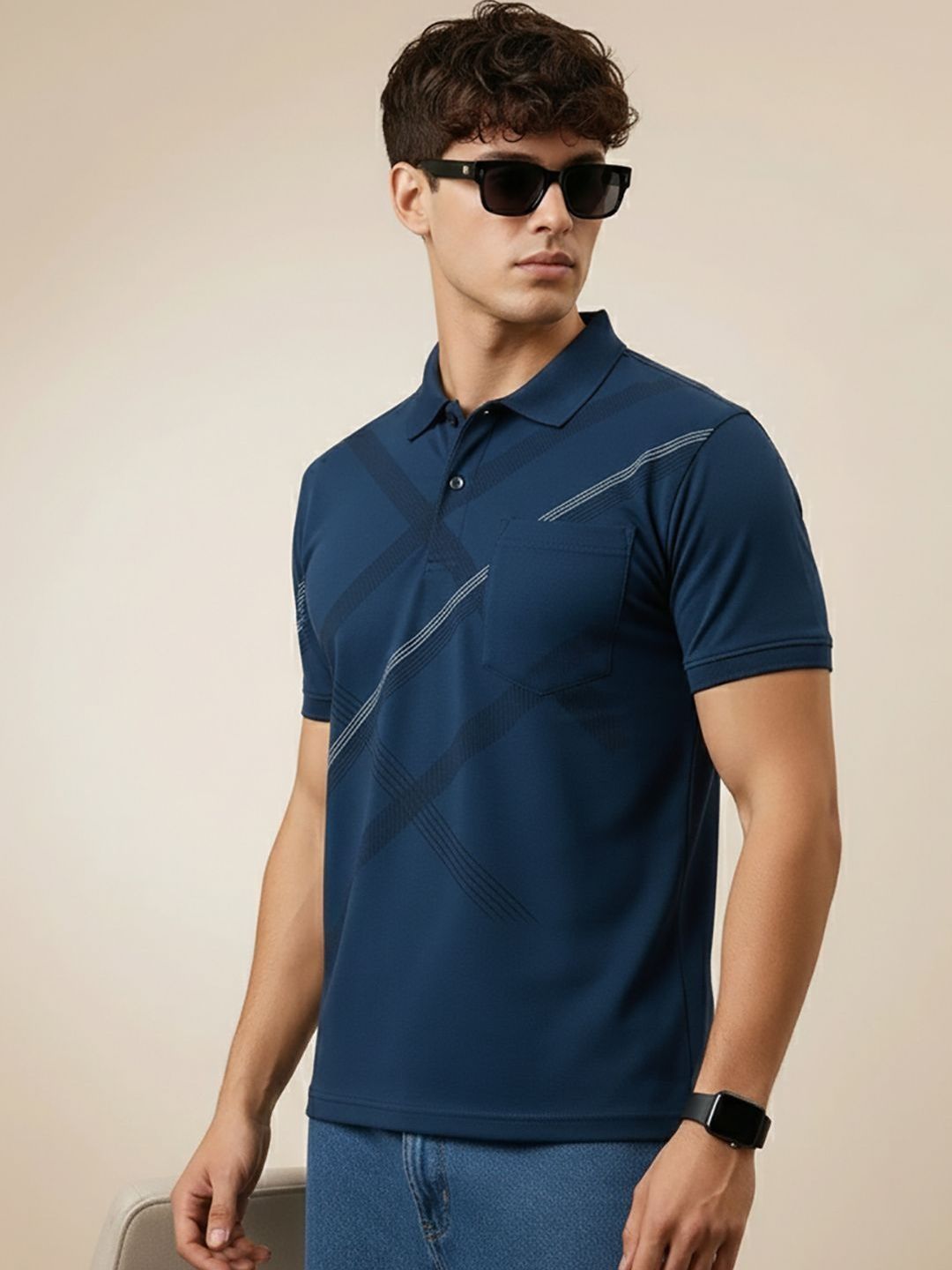 OAKWYN Men Printed Polo Collar Pockets T-shirt