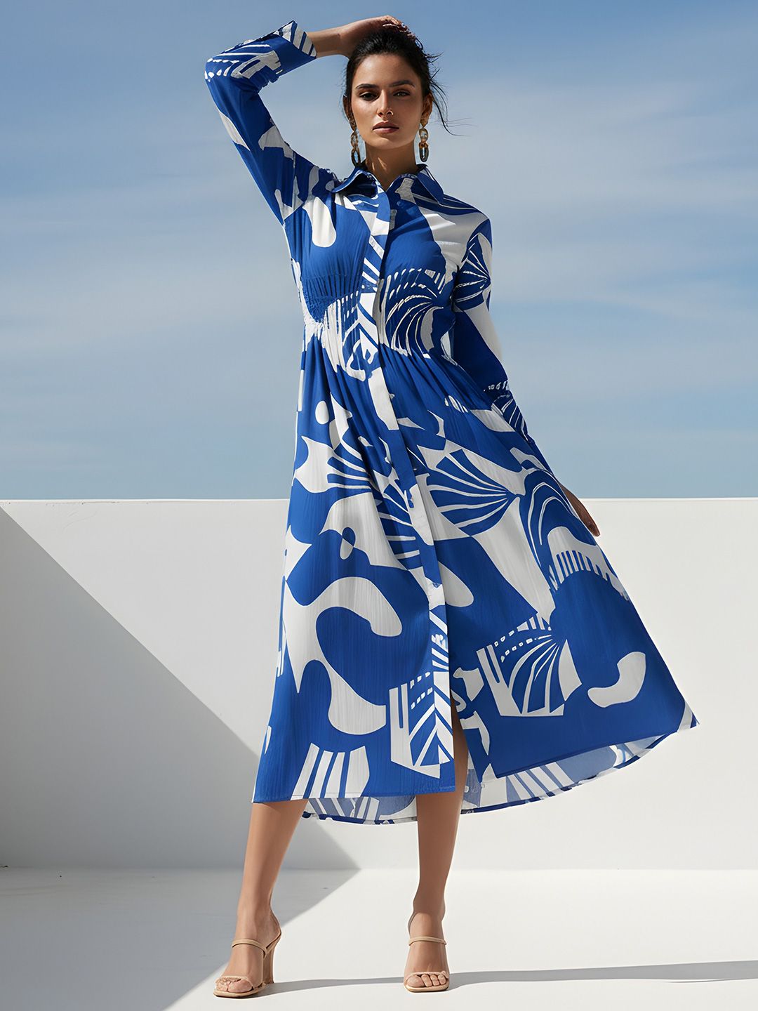 Abstract Print Midi Dress Dora Dori Abstract Print Midi Dress