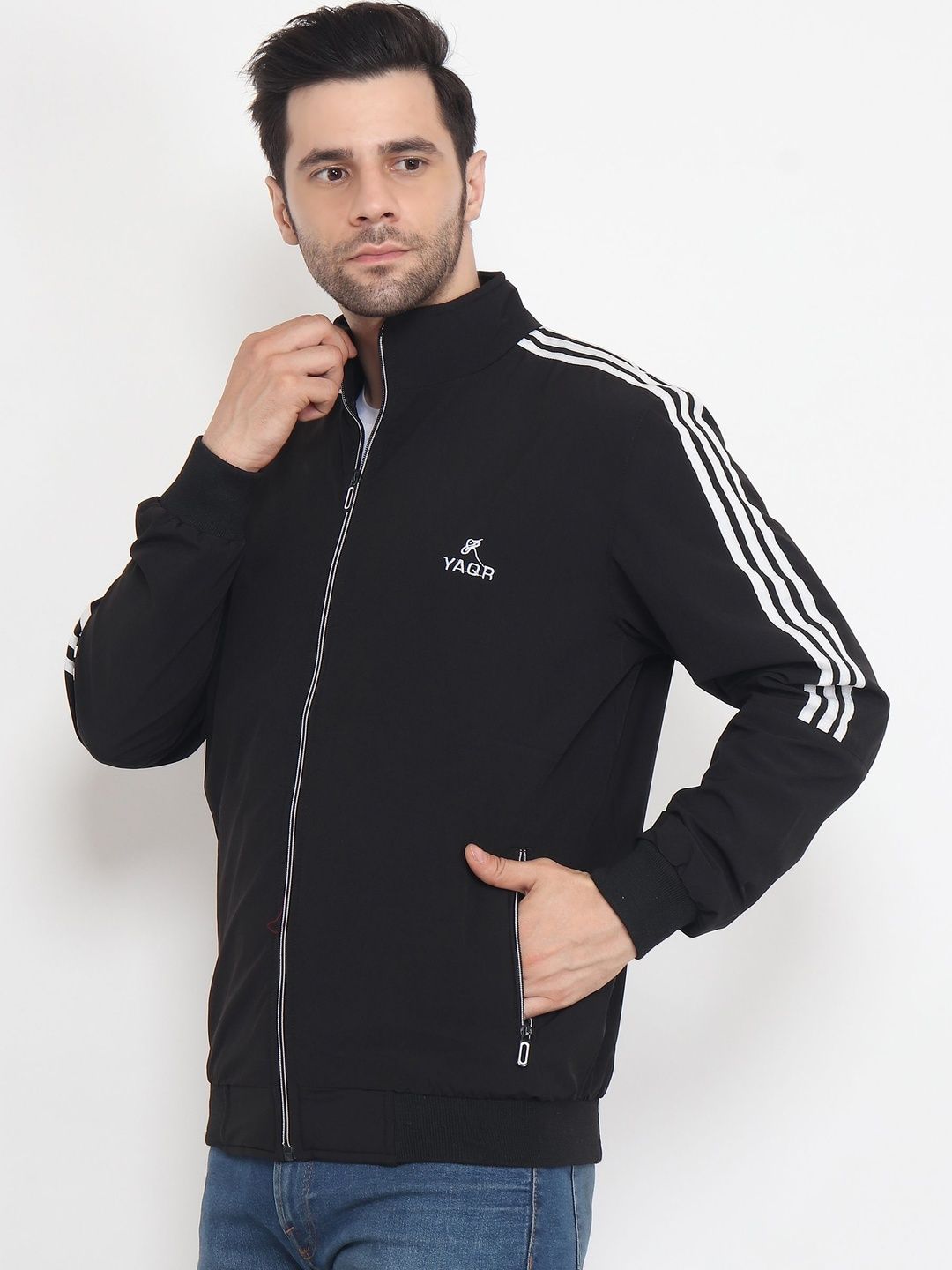 YAQR Men Striped Sporty Jacket