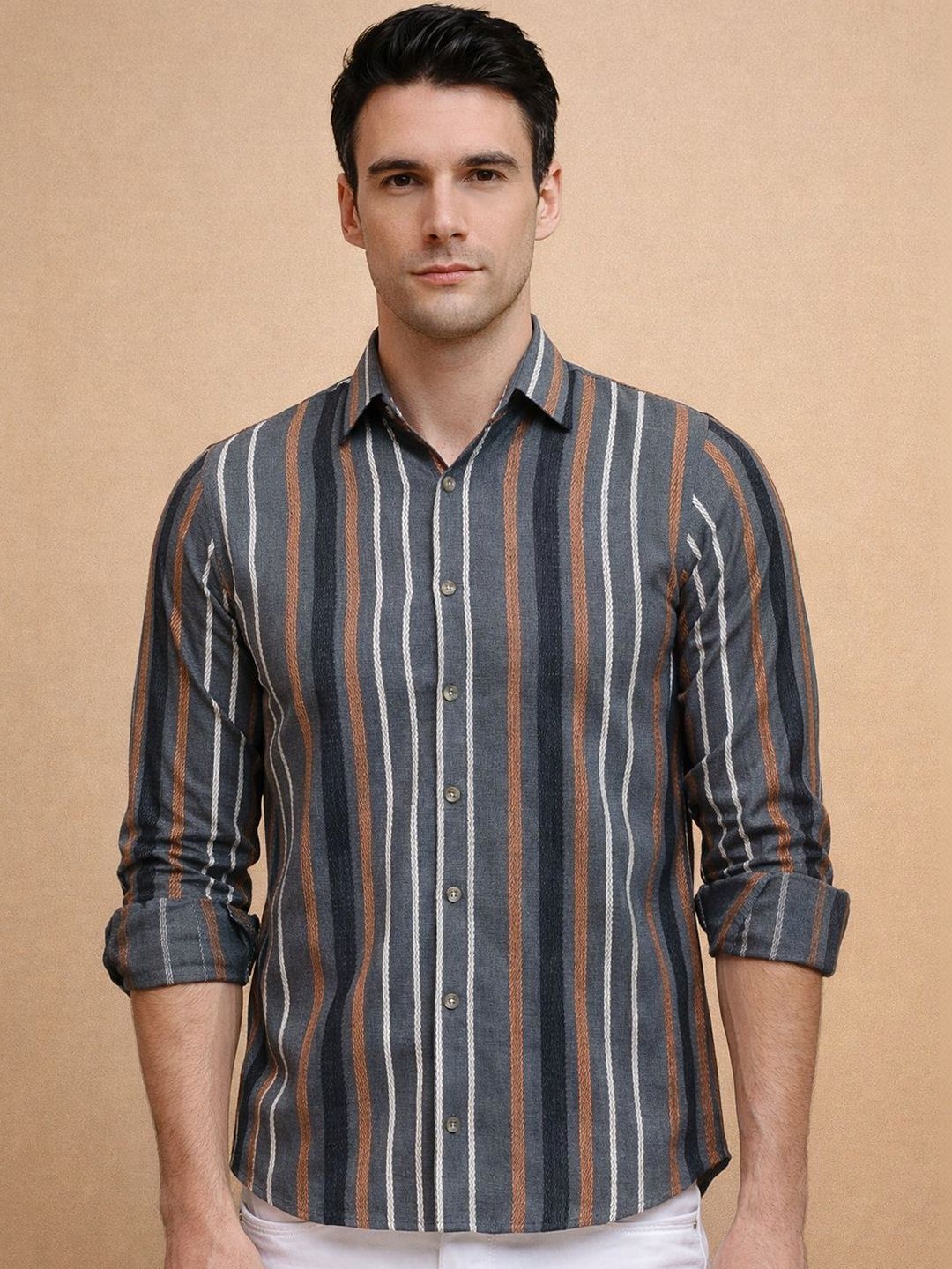 Indian Needle Men Classic Striped Casual Shirt