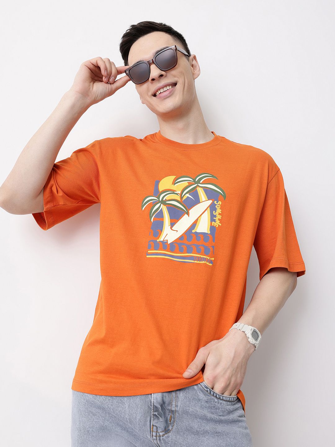 Mast & Harbour Graphic Printed Pure Cotton T-shirt