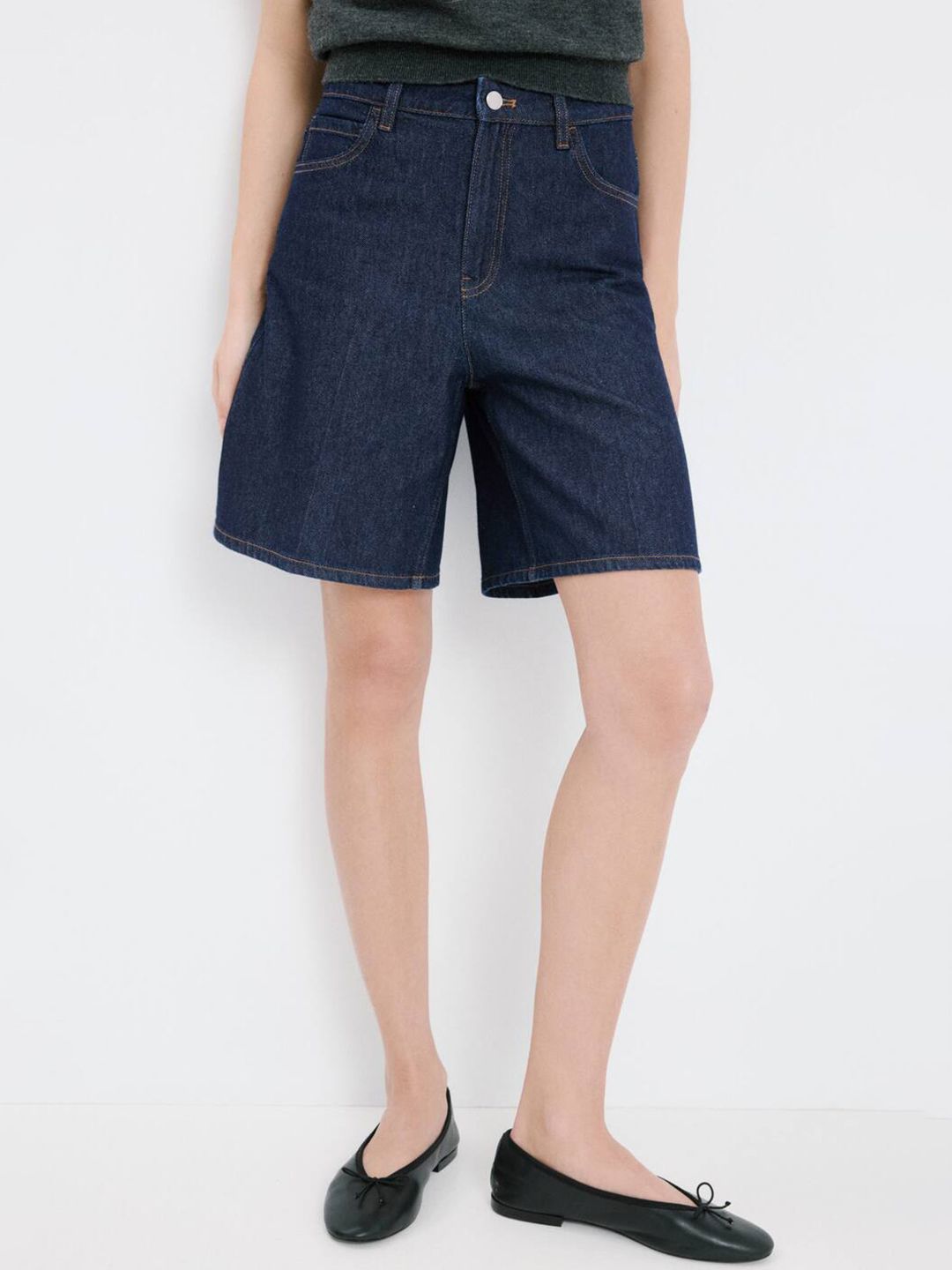 High-Rise Bermuda Denim Shorts