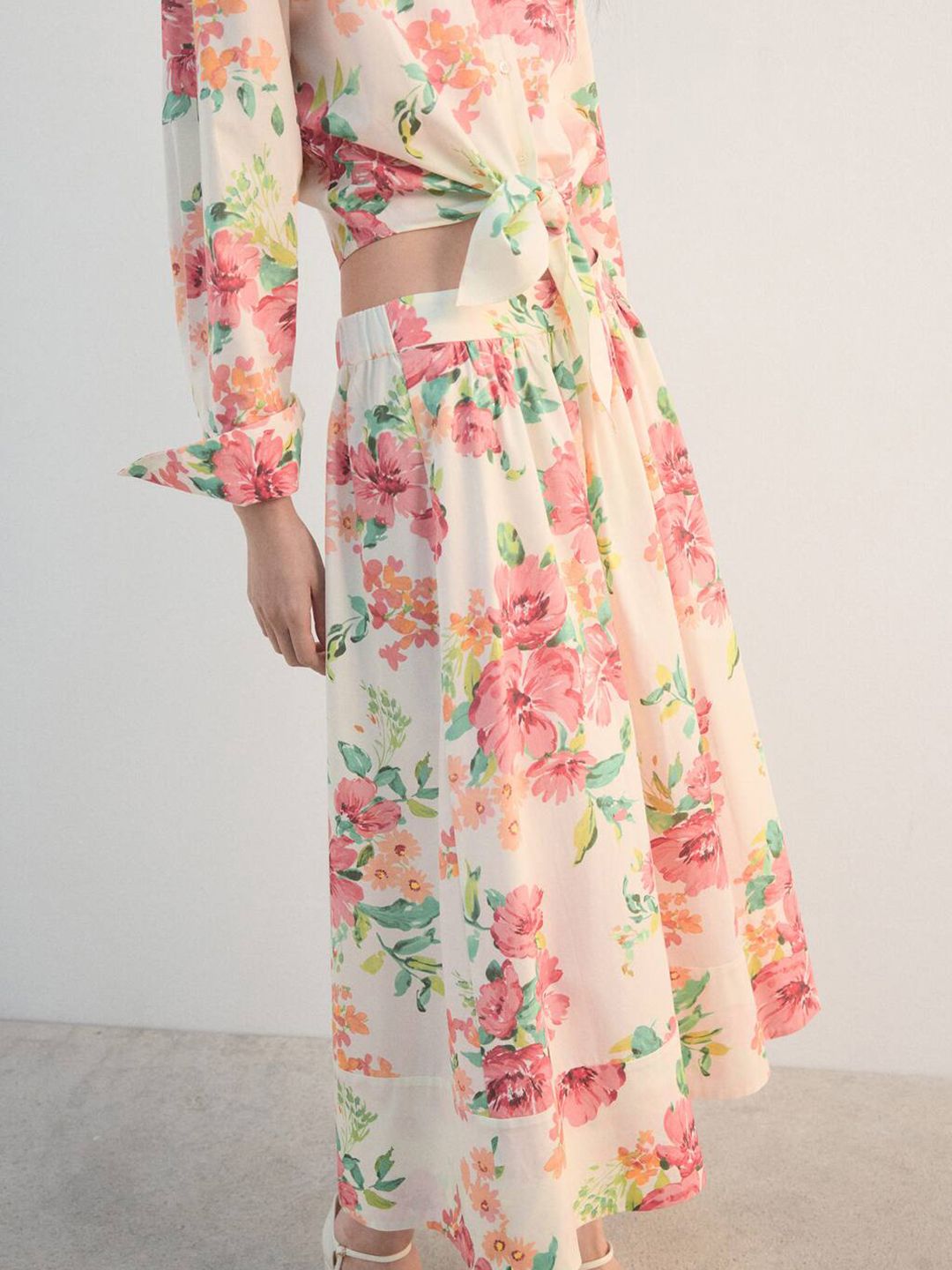Floral Flared Midi Skirt