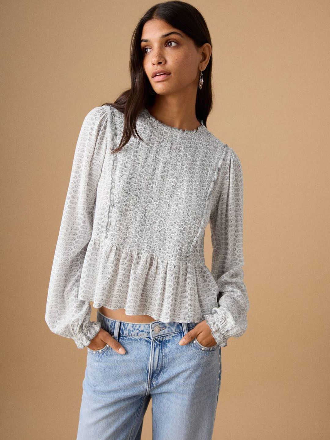 Paisley Print Puff Sleeve A-Line Top