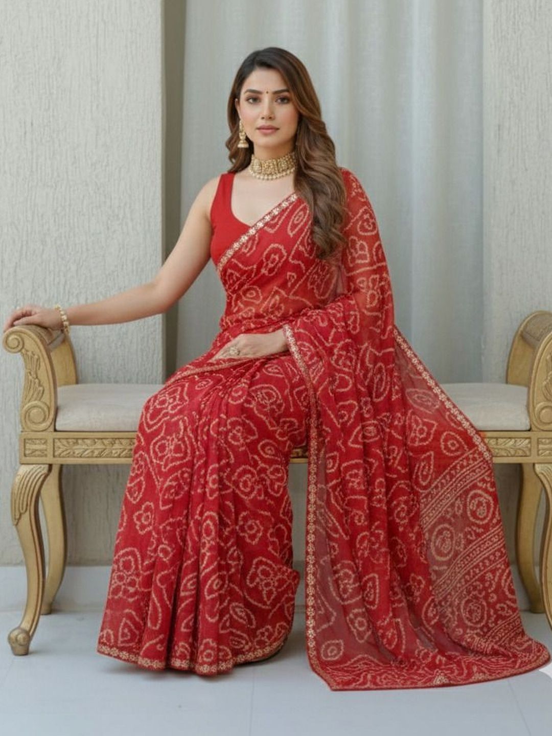 Anouk Mirage Bandhani Embroidered Poly Georgette Designer Saree