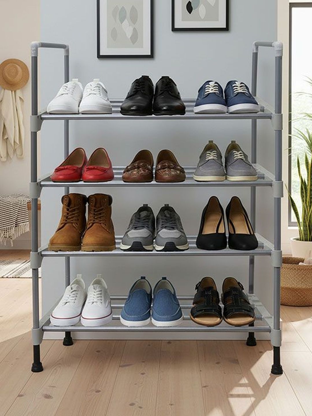 Urban Choice Grey Stainless Steel 4-Layer Shoe Rack