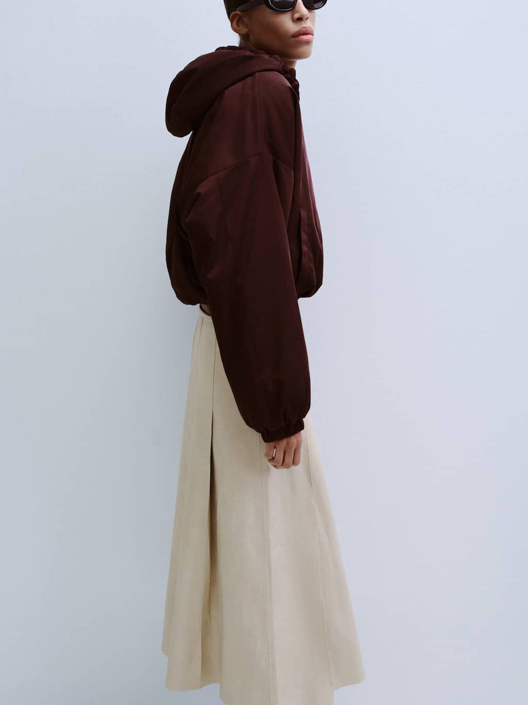 Faux Leather Pleated Midi Skirt