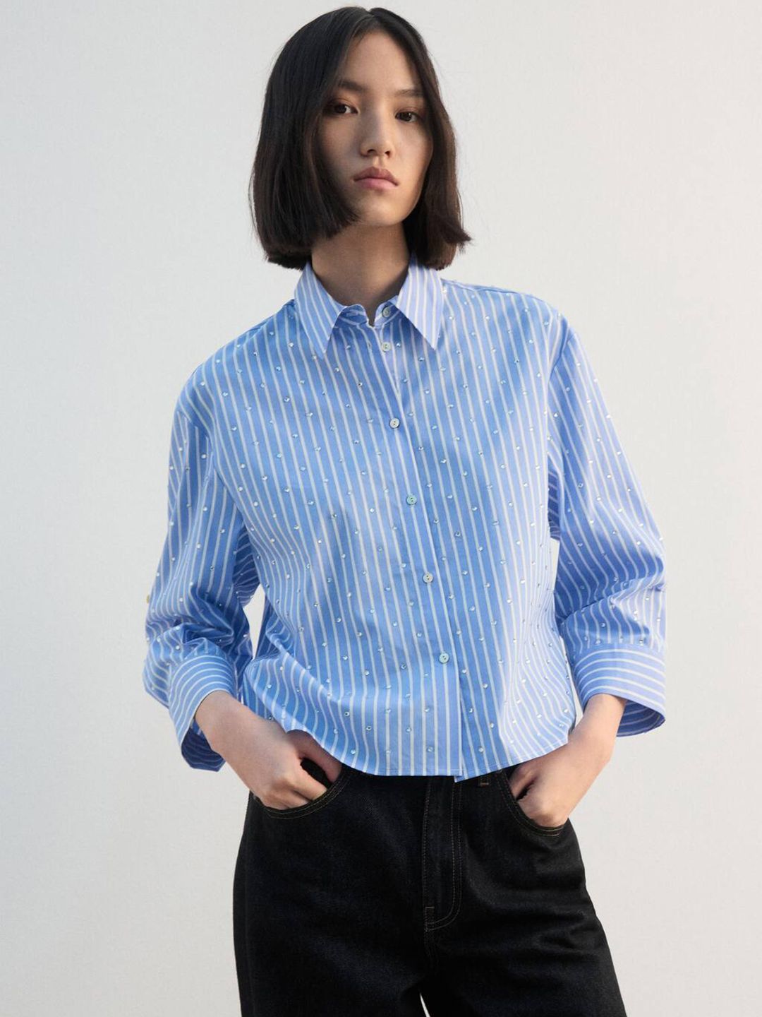Embellished Striped Casual Shirt