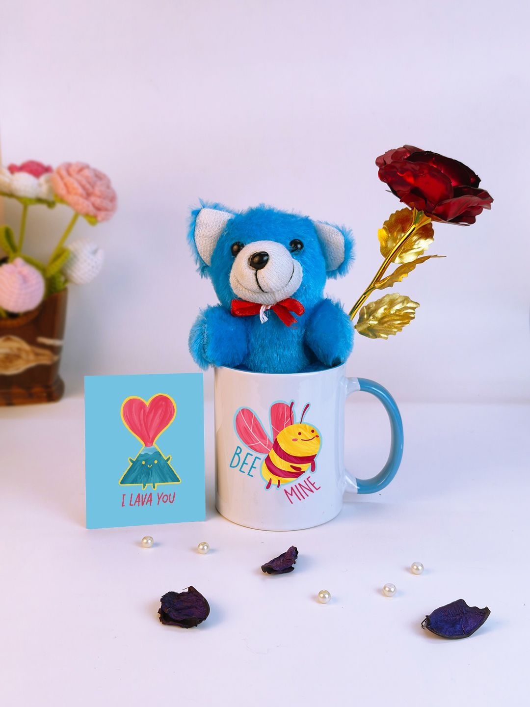 Giftii Unisex 4-Pieces Red & Blue Printed Valentine Gift Set