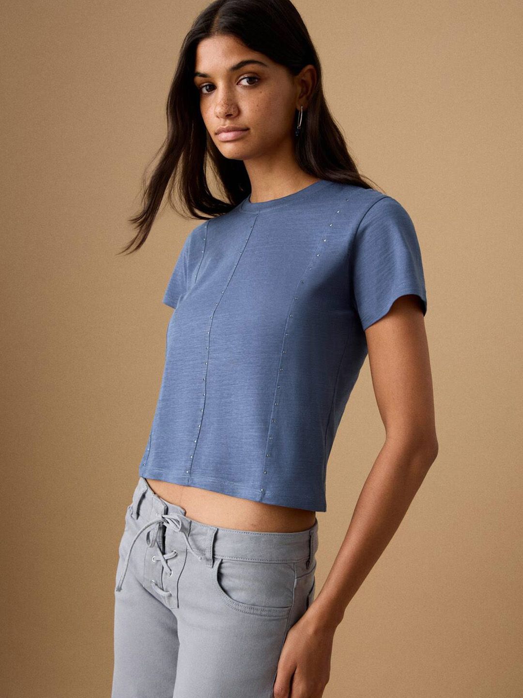 Pure Cotton T-shirt with Embellished Details