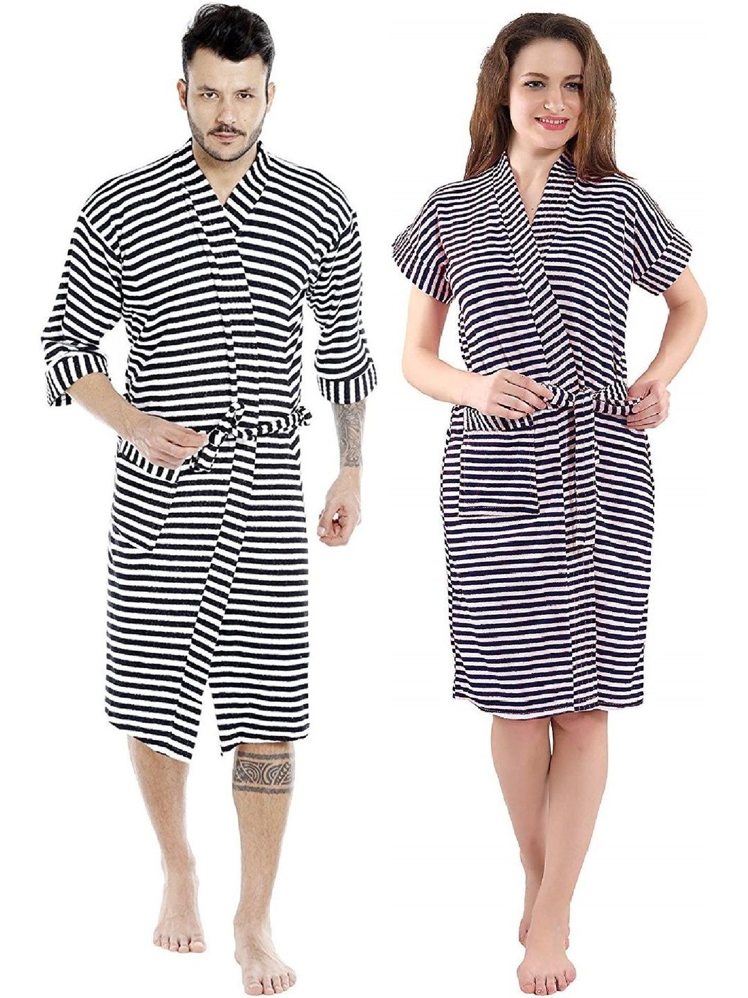 FeelBlue Pack Of 2 Striped Shawl Collar Bath Robe