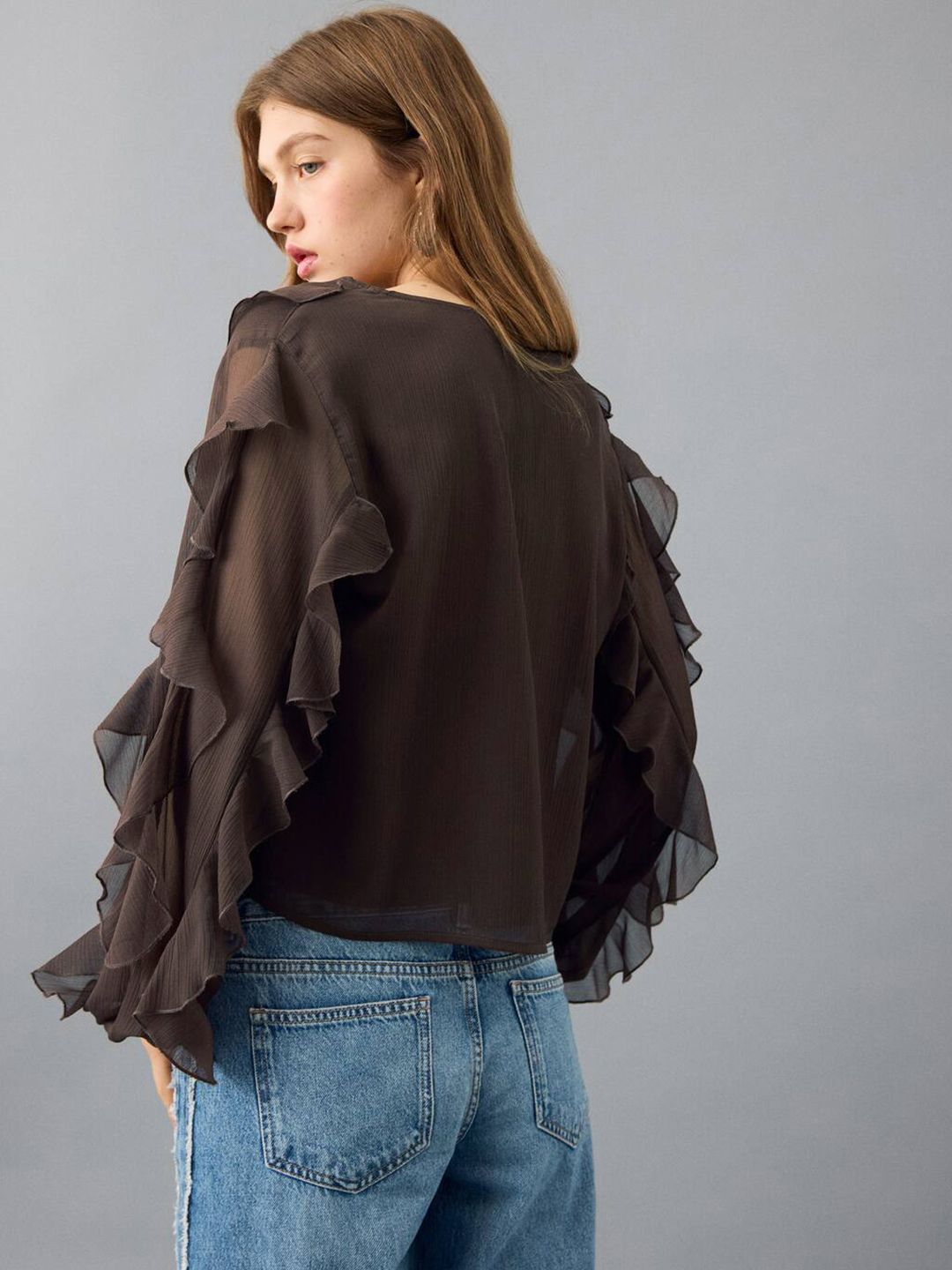 Ruffles Shirt Style Crop Top