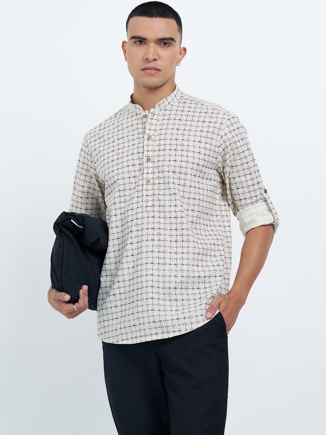 indus route by Pantaloons Men Geometric Printed Pathani Kurta