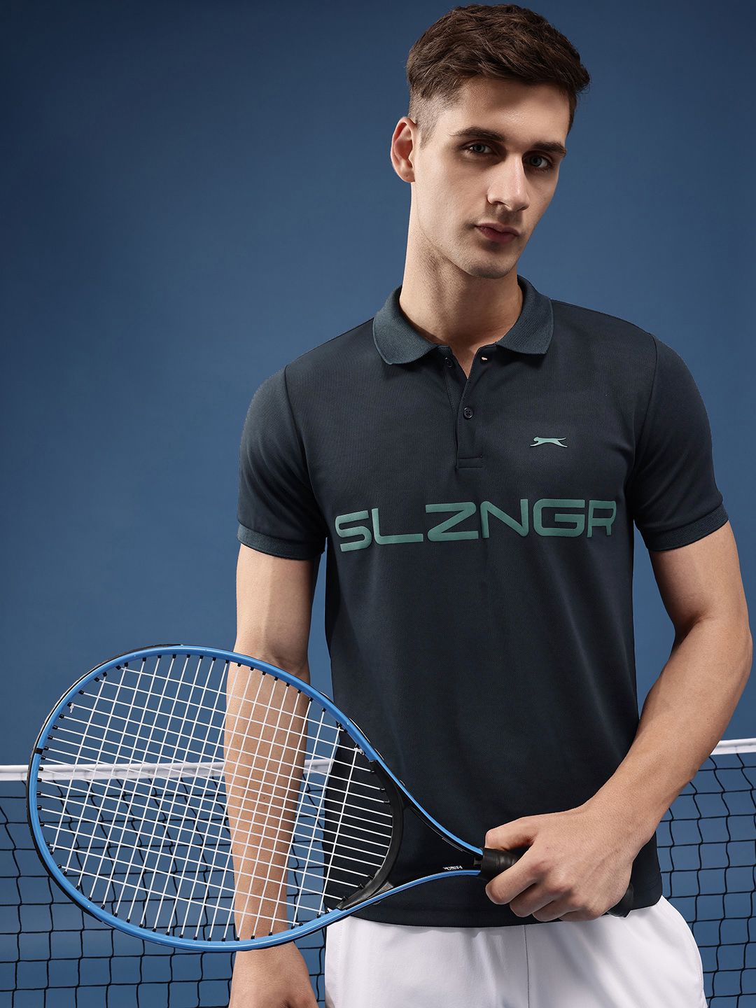 Slazenger Brand Logo Printed Polo Collar Sports T-shirt
