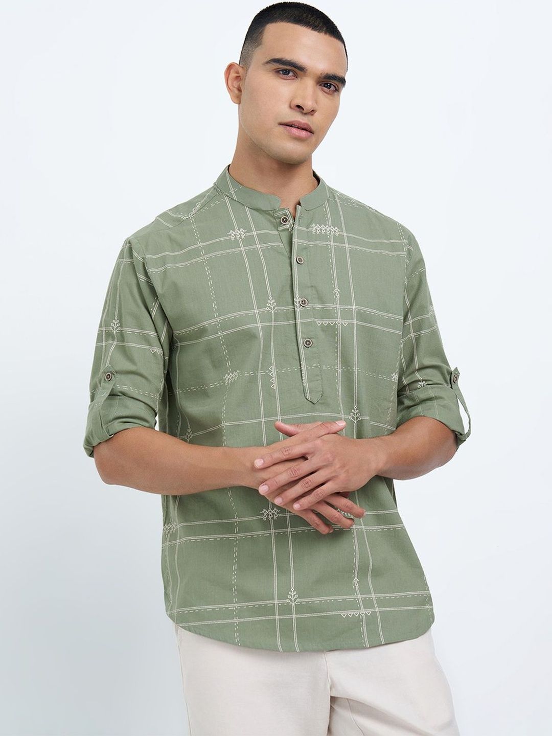 indus route by Pantaloons Men Printed Thread Work Kurta