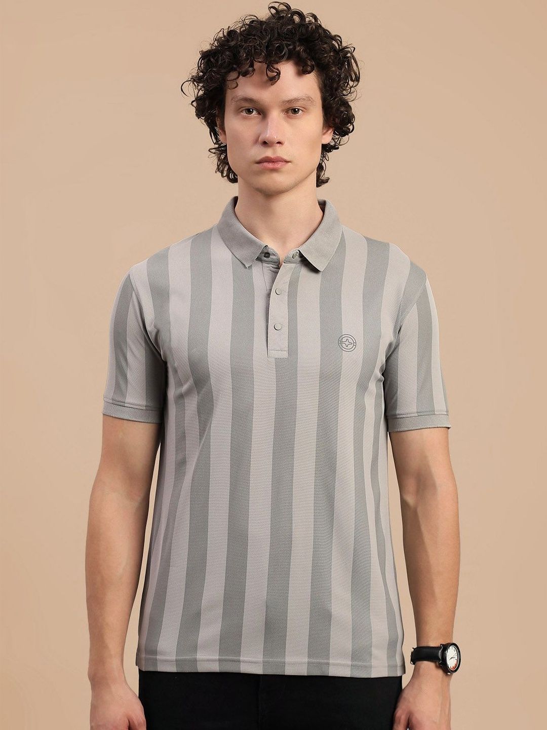 LUX NITRO Men Striped Cotton Blend Short Sleeve Collared Regular Fit Polo T Shirt