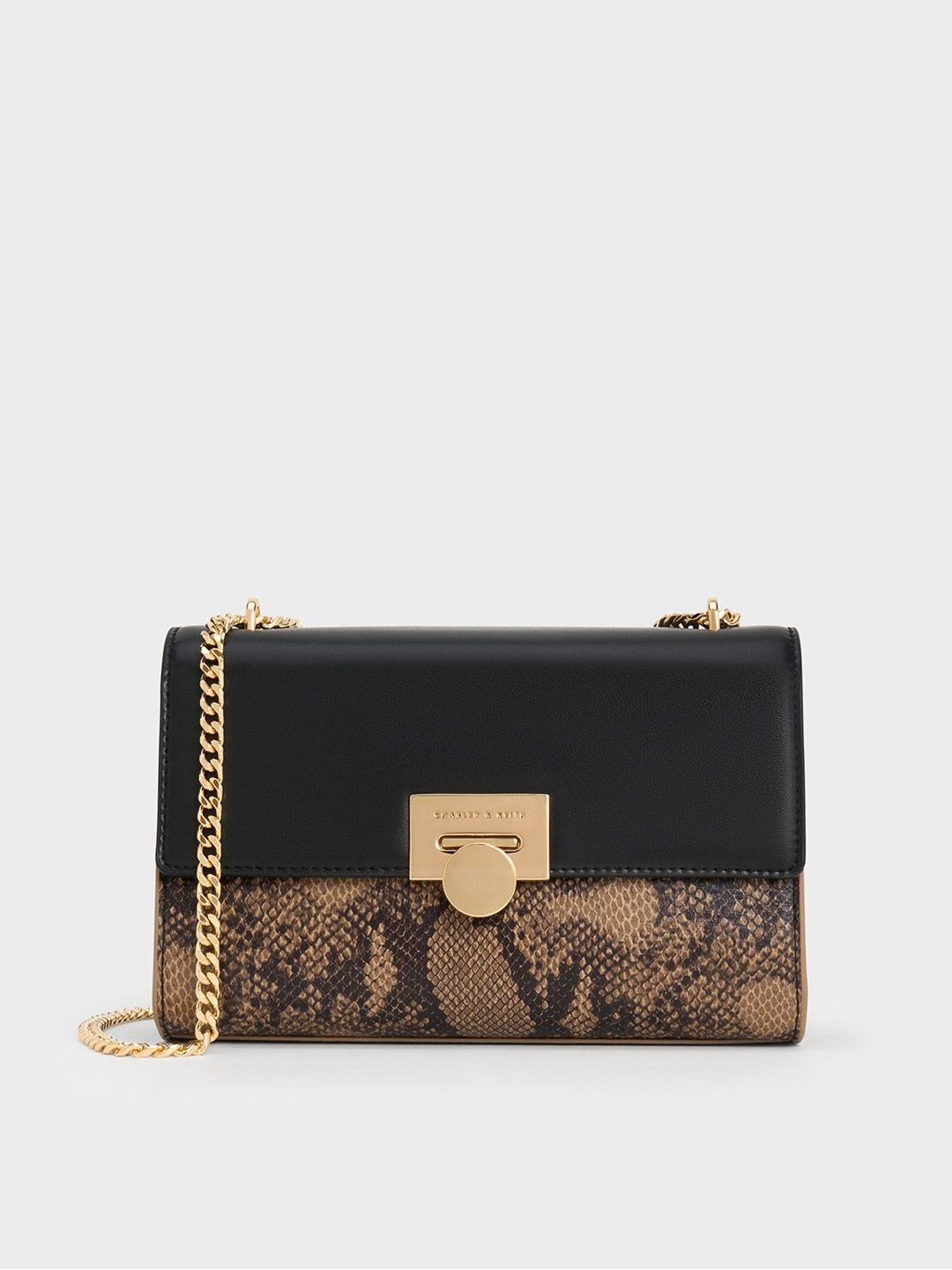 Ebba Snake Print Chain-Strap Bag