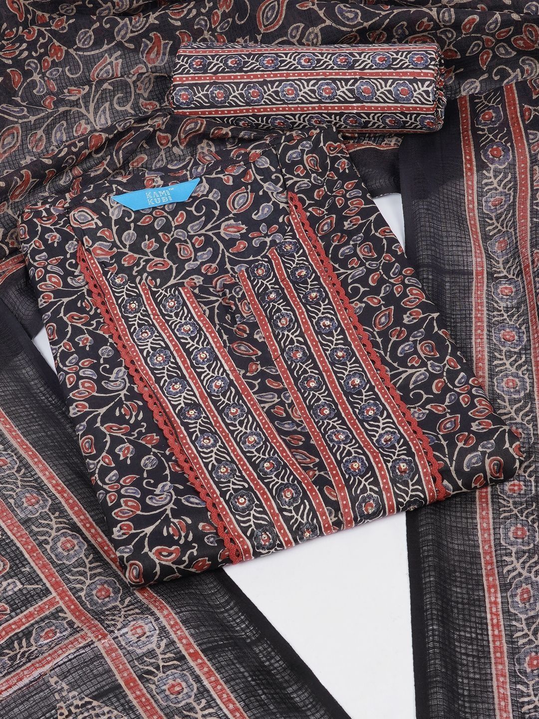 KAMI KUBI Printed Pure Cotton Unstitched Dress Material