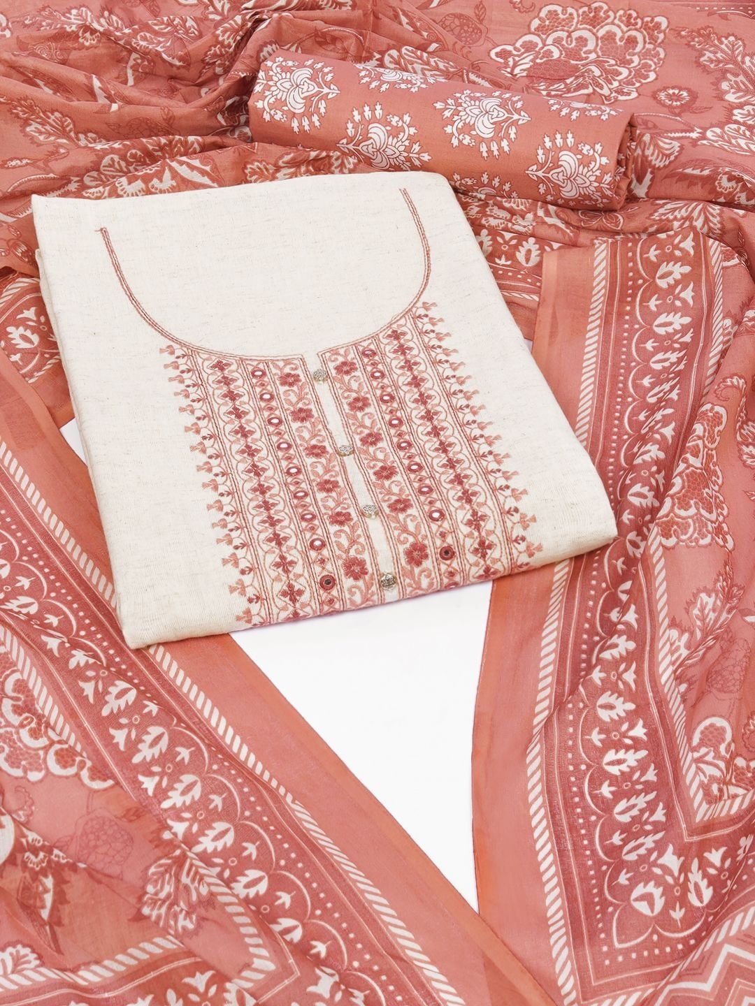 KAMI KUBI Embroidered Pure Cotton Unstitched Dress Material