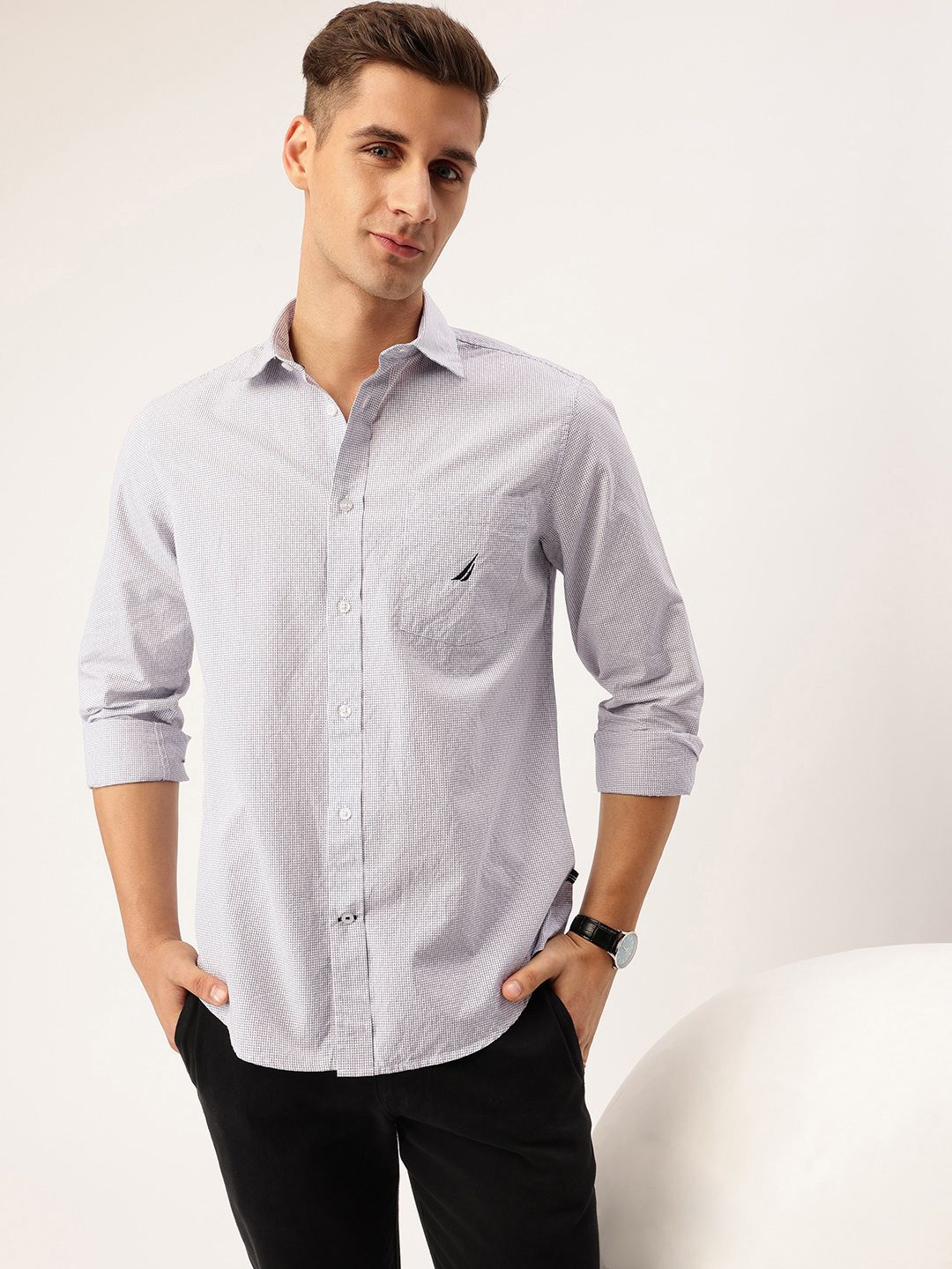 Nautica Slim Fit Printed Pure Cotton Casual Shirt