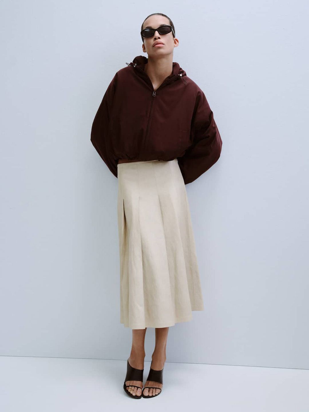 Faux Leather Pleated Midi Skirt