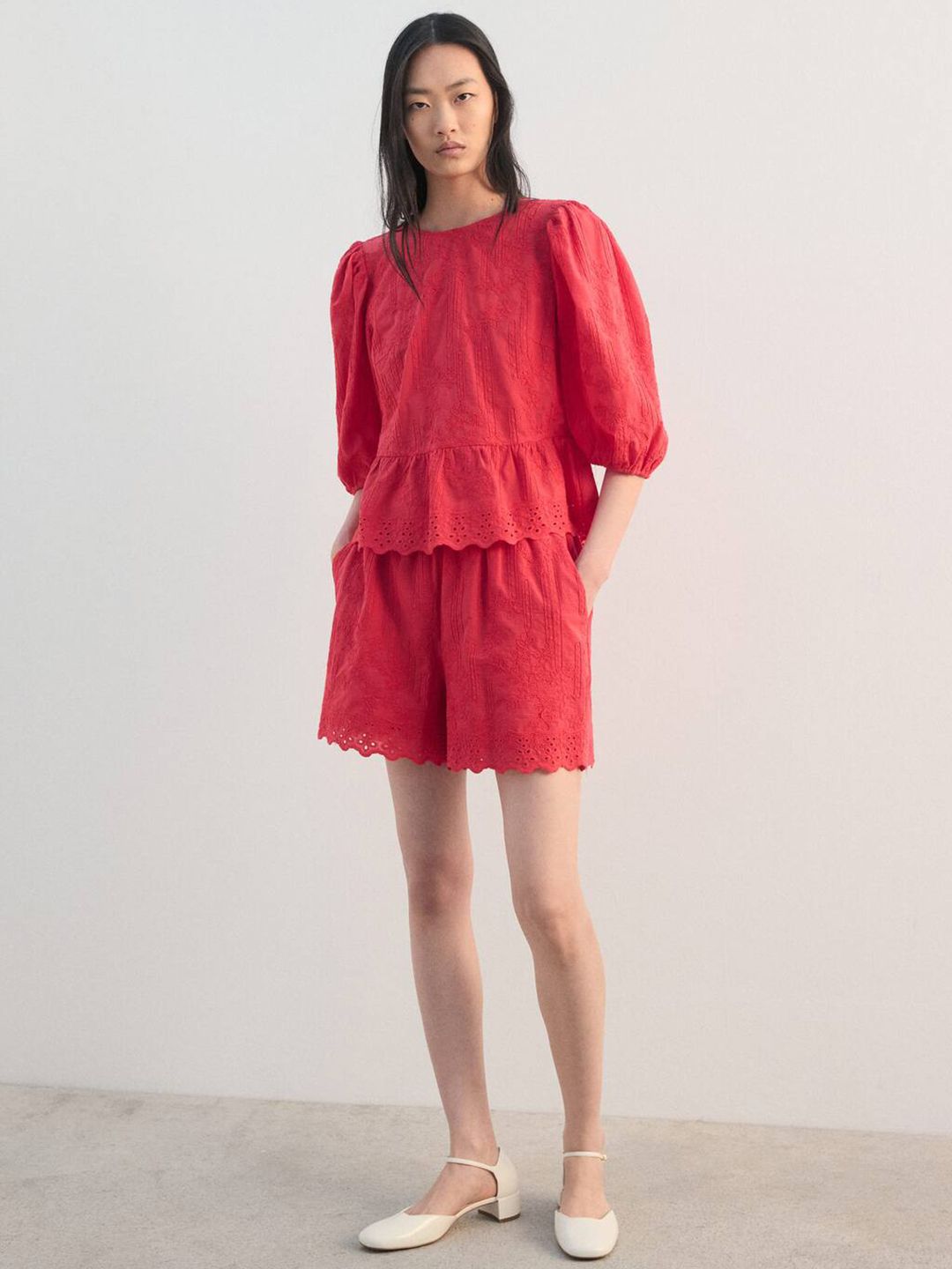Floral Embroidered Schiffli Cotton Top