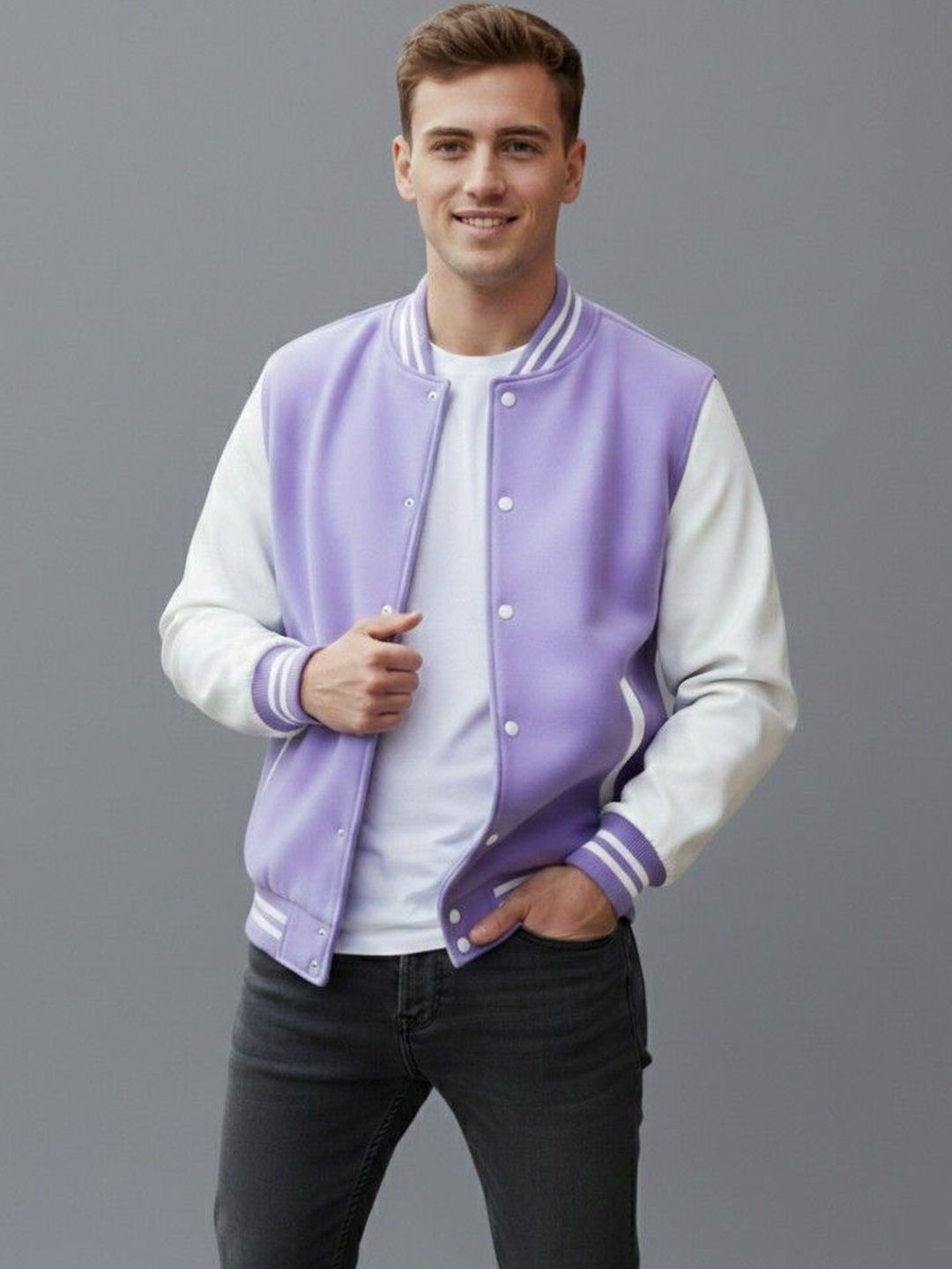 Besick Men Colourblocked Lightweight Varsity Jacket