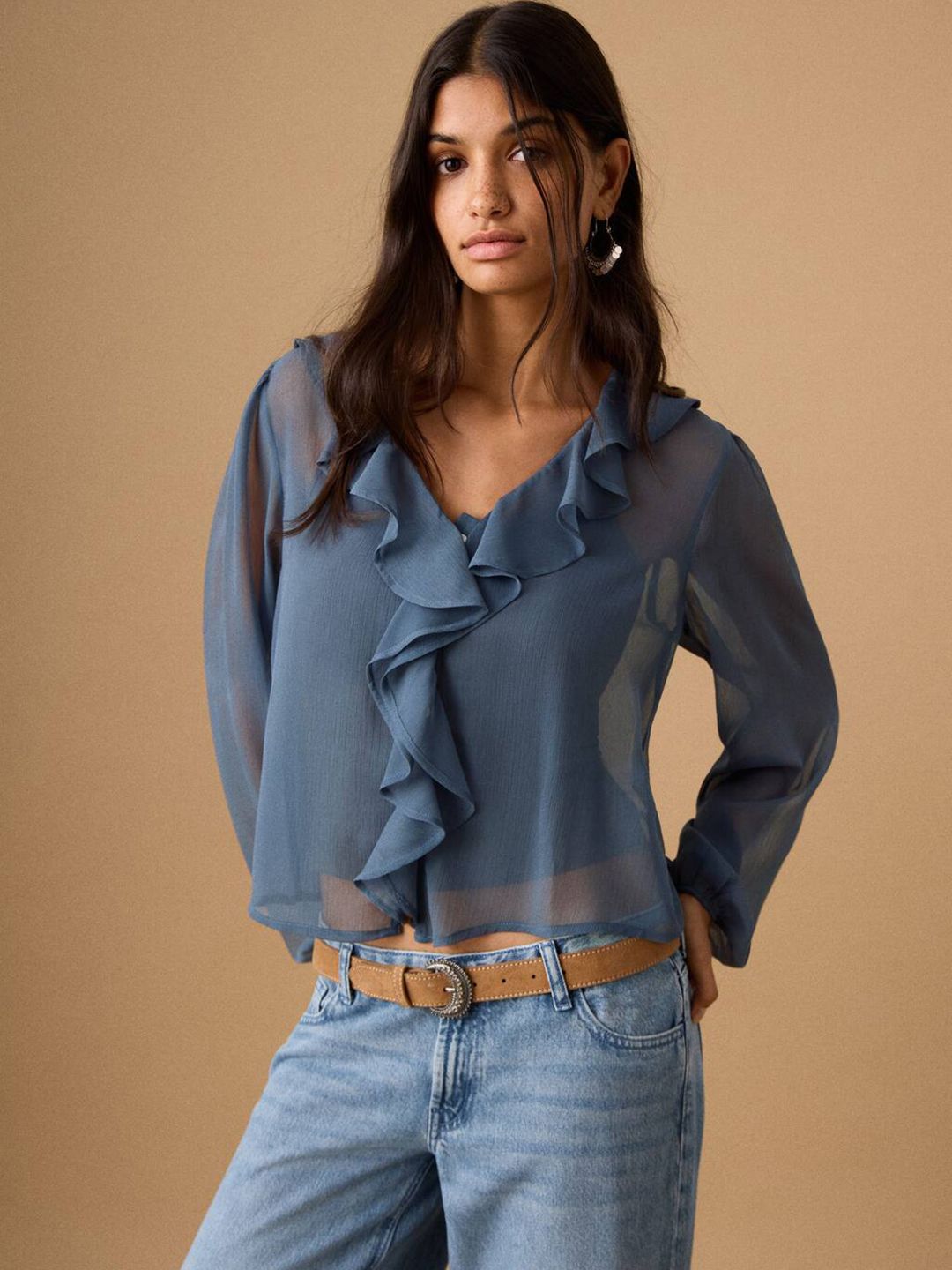 Ruffles Shirt Style Crop Top