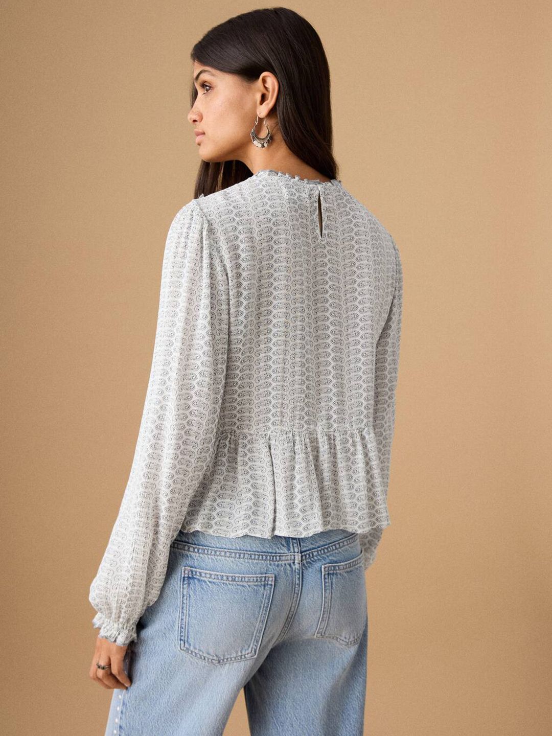 Paisley Print Puff Sleeve A-Line Top