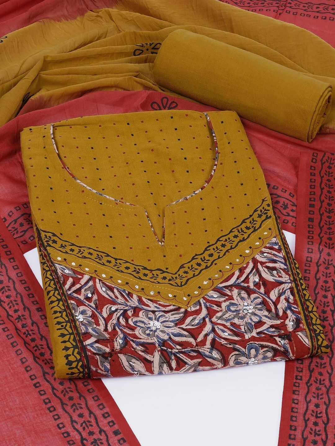 KAMI KUBI Printed Pure Cotton Unstitched Dress Material