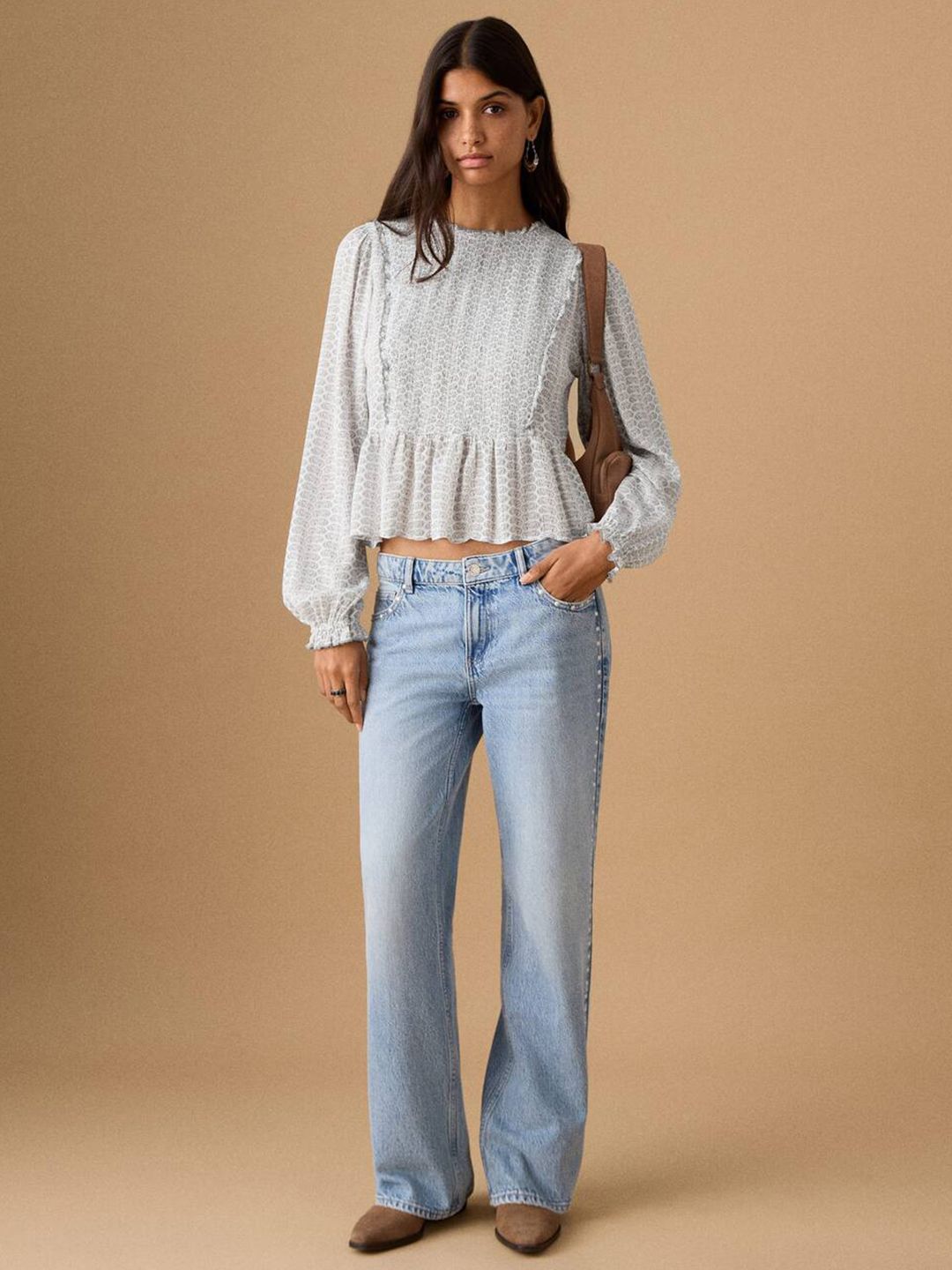 Paisley Print Puff Sleeve A-Line Top