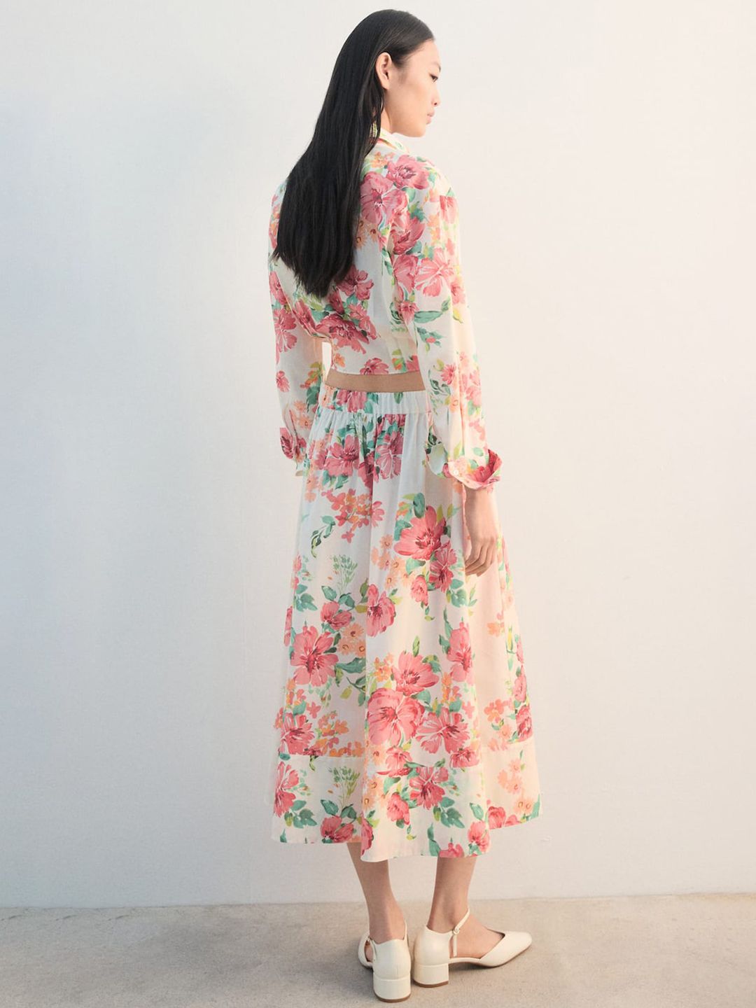 Floral Flared Midi Skirt