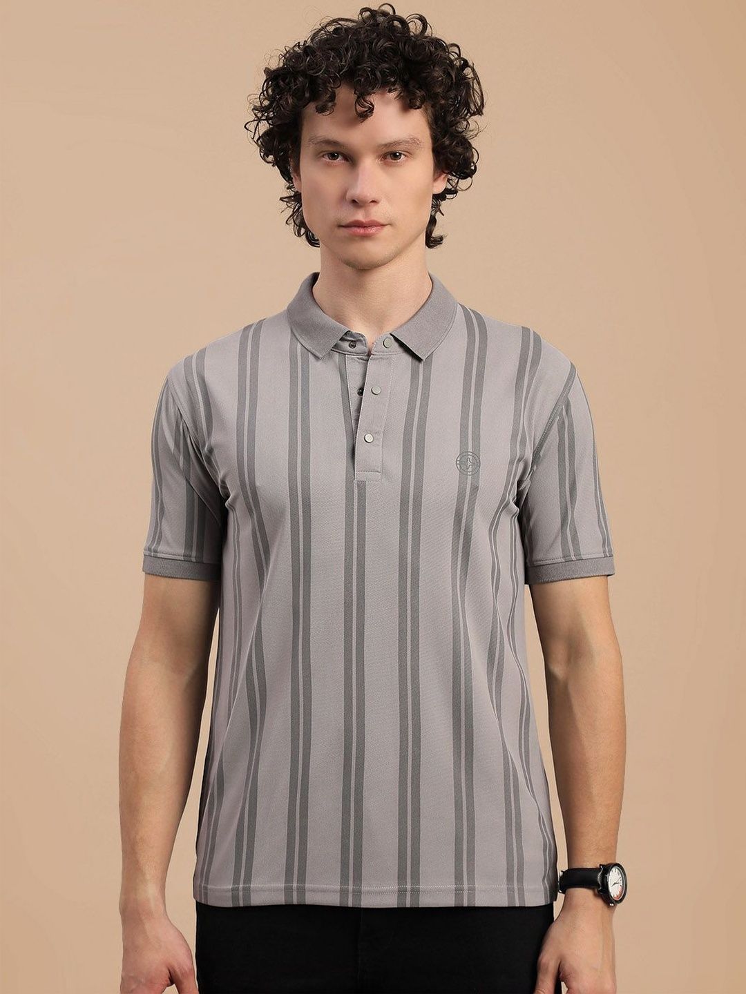 LUX NITRO Men Striped Cotton Blend Short Sleeve Collared Regular Fit Polo T Shirt