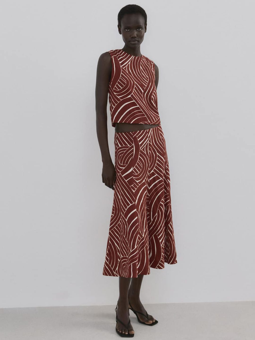 Printed Midi Flared Skirt