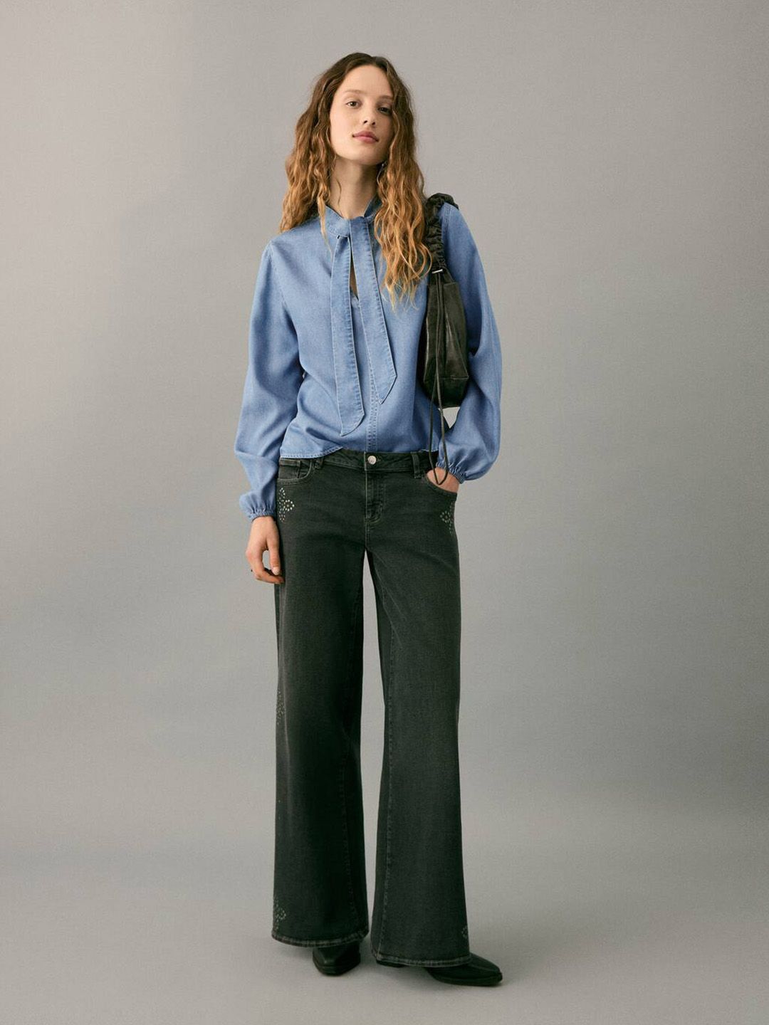 Tie-Up Neck Denim Top