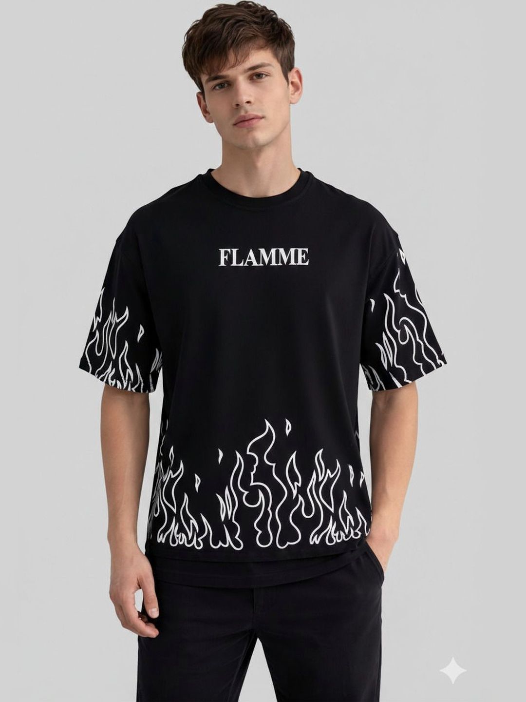 DRVP Men's Black Graphic Printed Relaxed Fit T-shirt