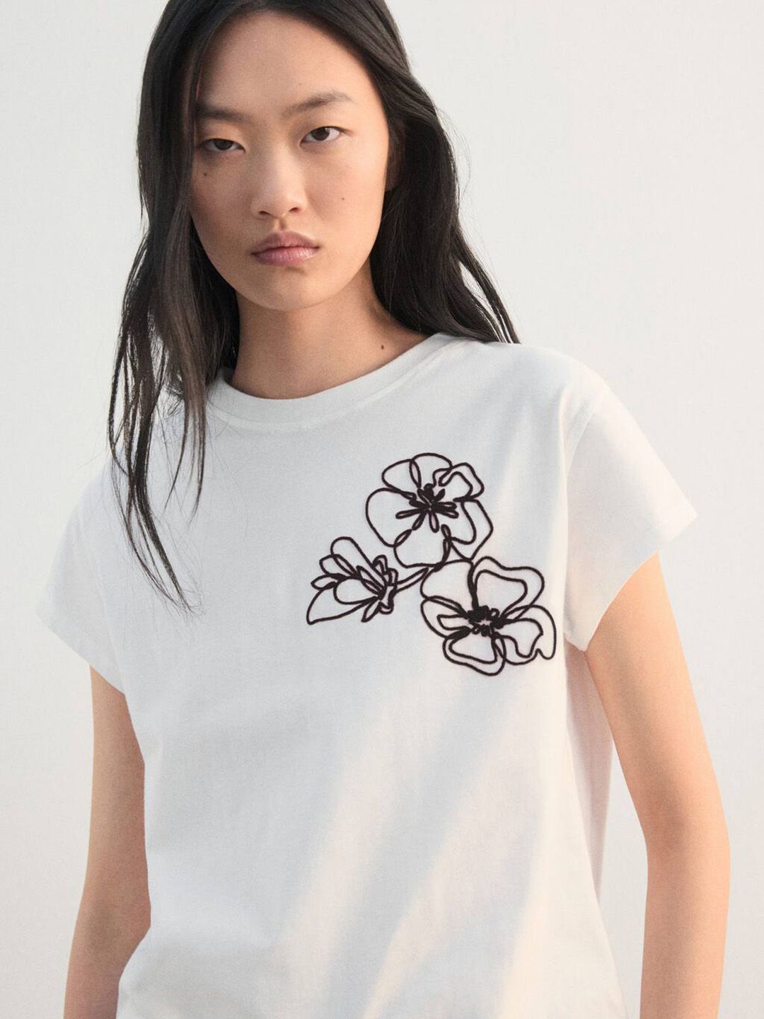Floral Embroidered Pure Cotton T-shirt