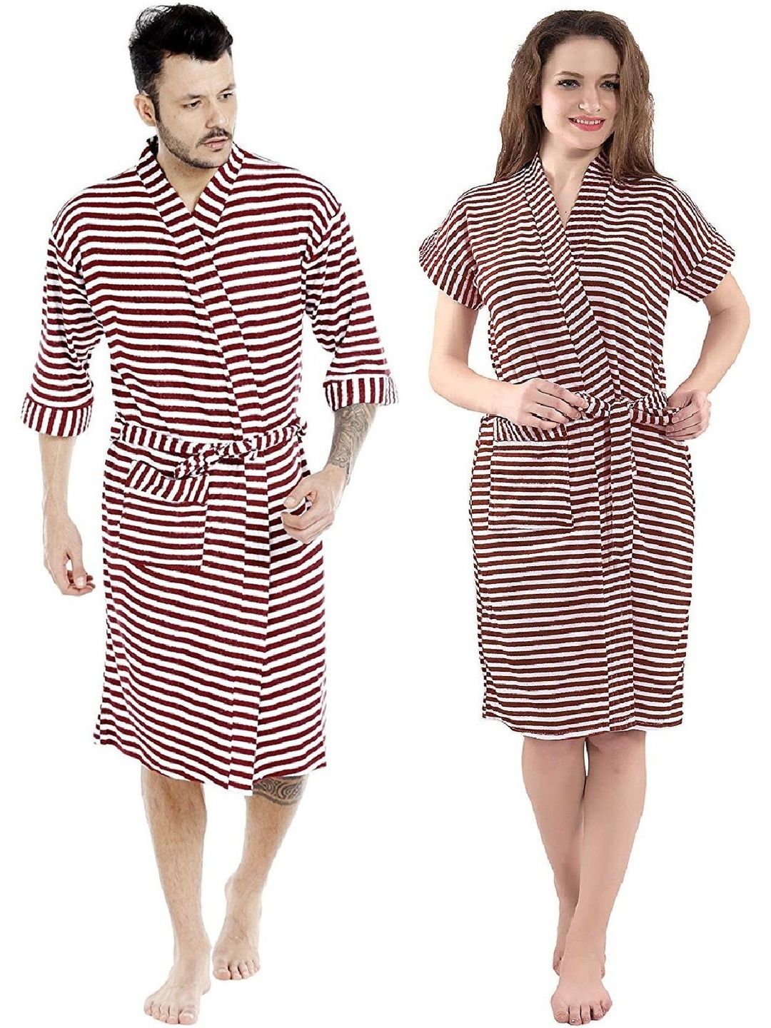 FeelBlue Pack Of 2 Striped Shawl Collar Bath Robe