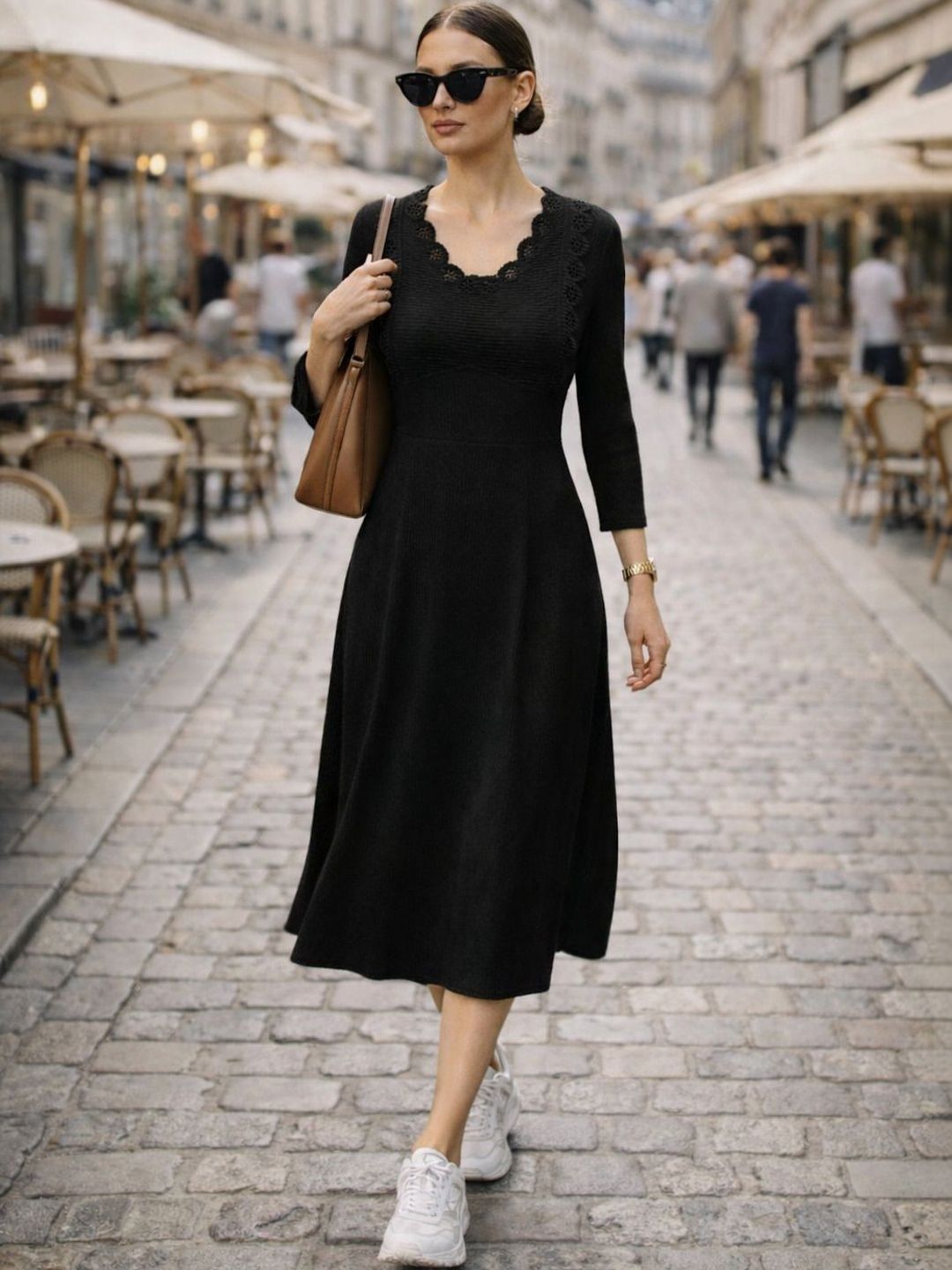 Black Solid Fit And Flare Dress - Buy Black Solid Fit And Flare Dress  online in India