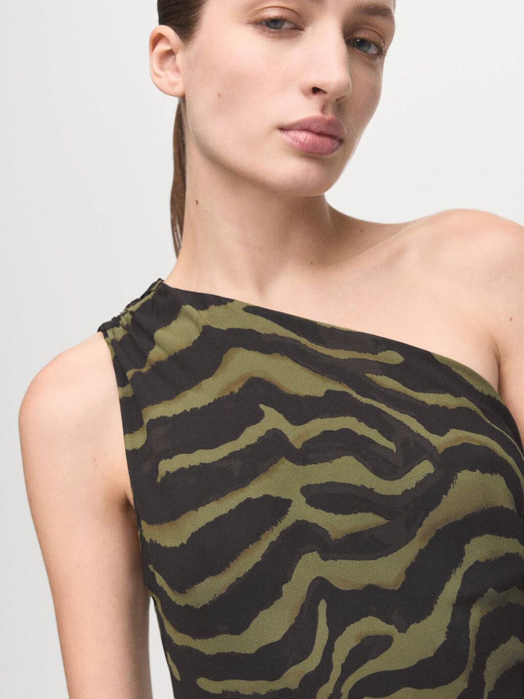 Animal Print One Shoulder Sheath Midi Dress