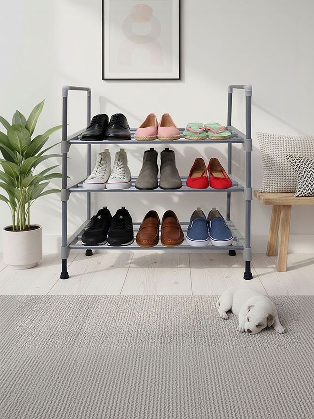 Urban Choice Grey Metal 3-Layer Shoe Rack
