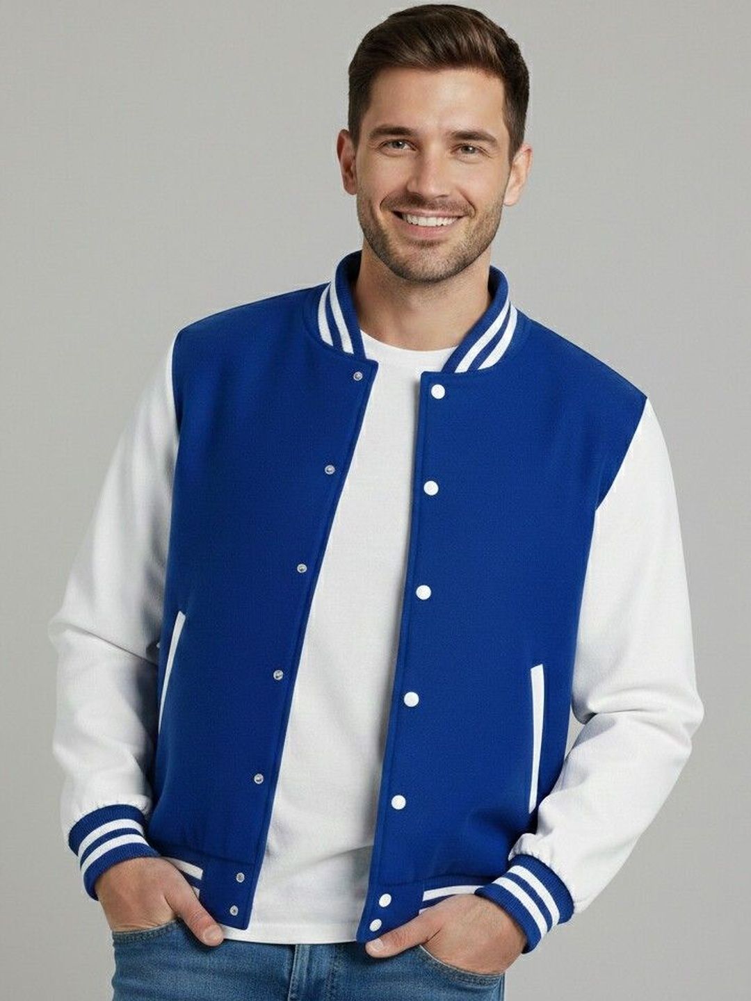 Besick Men Colourblocked Lightweight Varsity Jacket