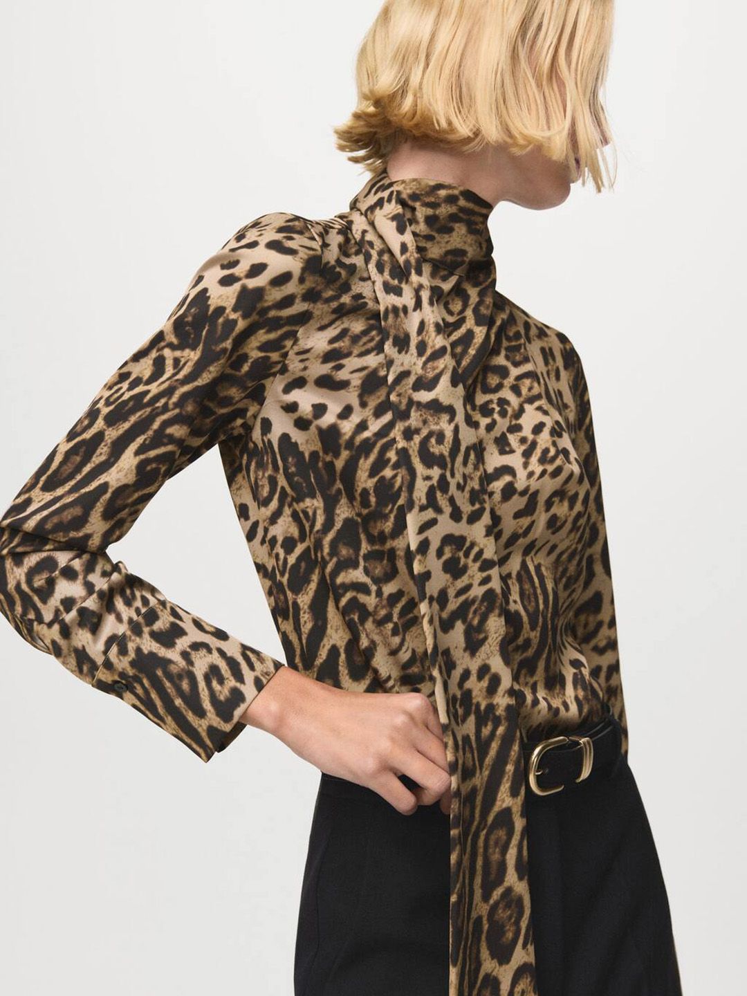 Scarf Neck Animal Print Top