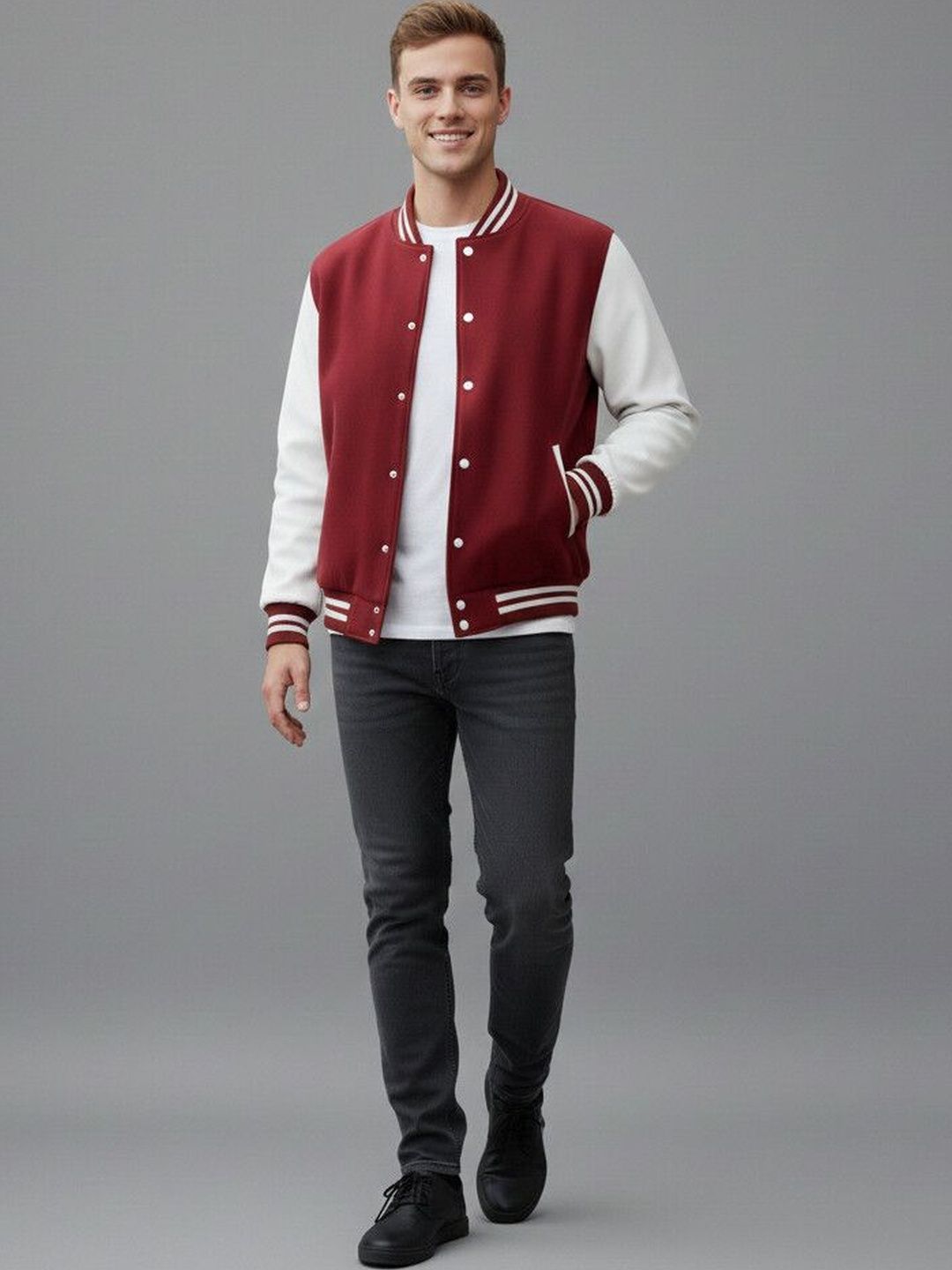Besick Men Colourblocked Lightweight Varsity Jacket