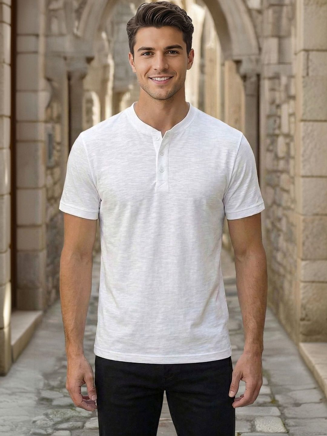 The Roadster Lifestyle Co Cotton Mandarin Collar T-Shirts