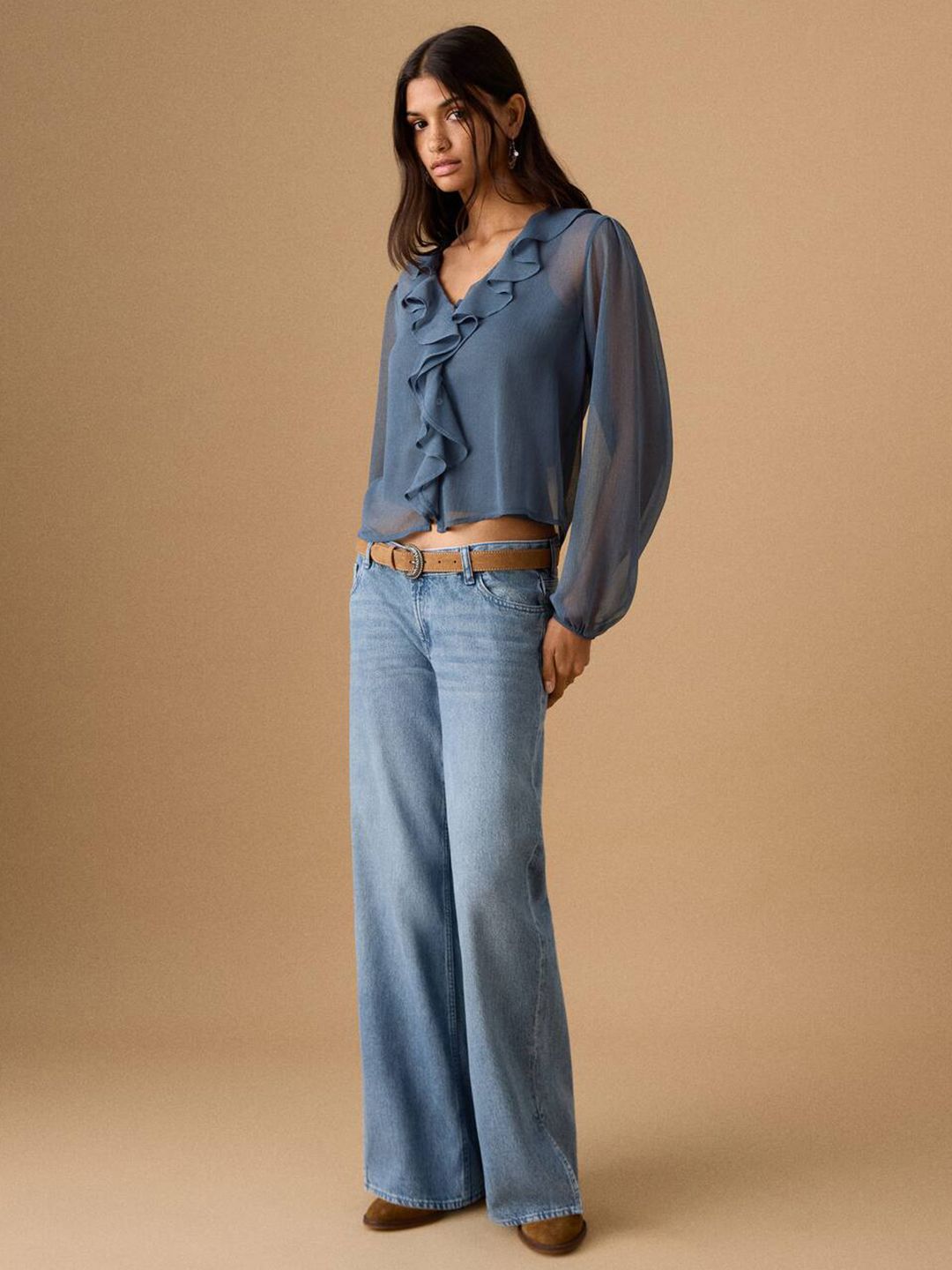 Ruffles Shirt Style Crop Top